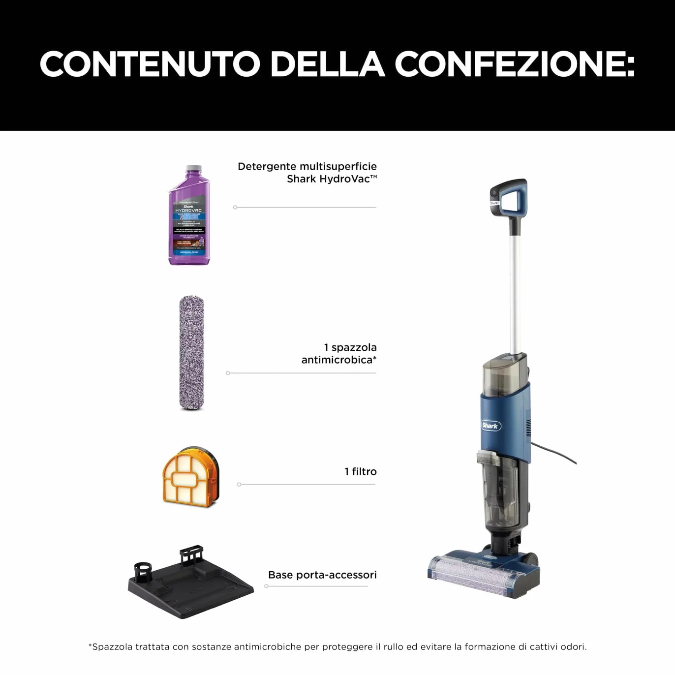 Shark WD100EU HydroVac Aspirapolvere Lavapavimenti Wet & Dry Autopulente Blu Navy