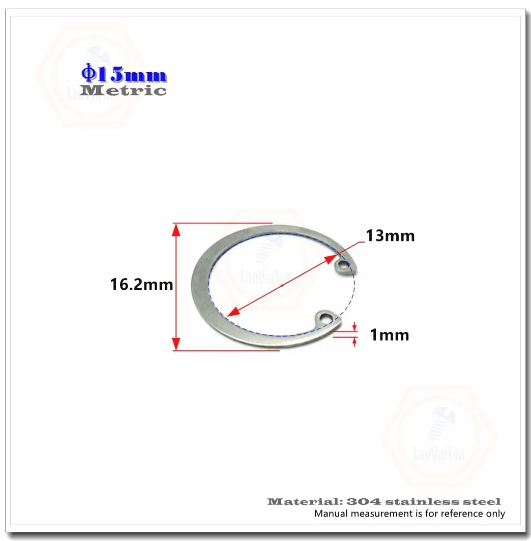 Clip a C in Acciaio Inossidabile 304 15mm, Anello Elastico Interno, Anello a Scatto, Anello di Fissaggio Interno - 50 Pezzi
