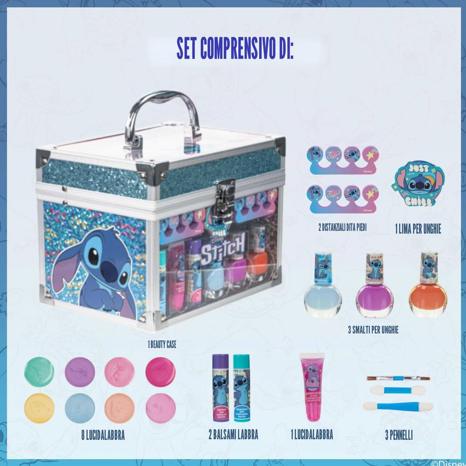 Stitch Set Trucco Bambine Gloss e Smalto con Beauty Case