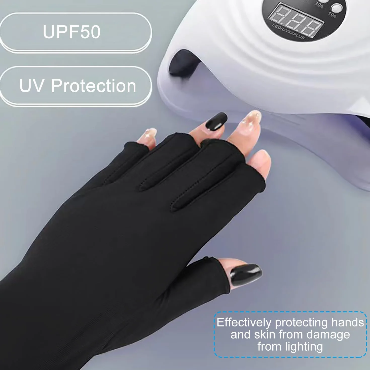 UV Shield Guanti Unghie Guanti Manicure Professionali Anti-UV Protezione Guanti Senza dita per Smalto Nail Art Asciugatrice Nero