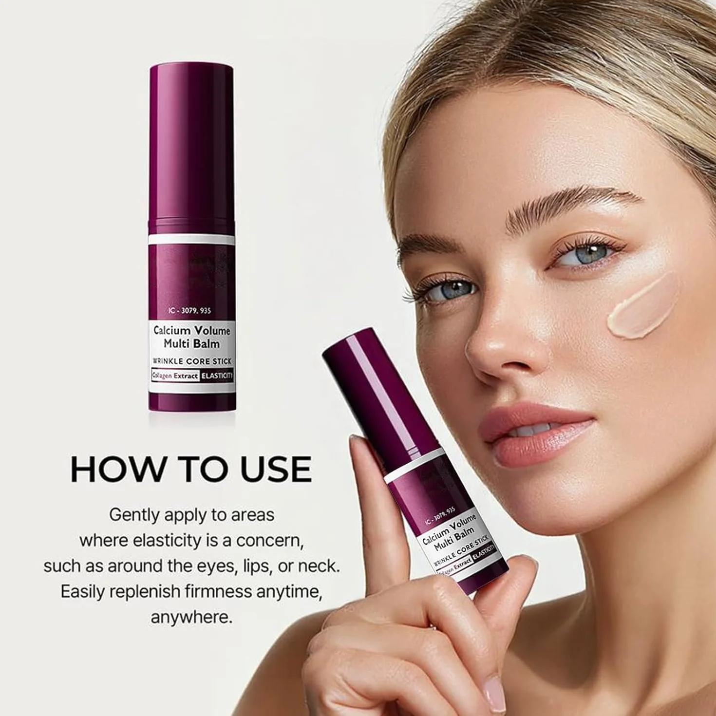 2 PCS Calcium Volume Multi Balm, Stick Coreano Viso Antirughe, Calcium Multi Balm Stick, Anti-caduci, Adatto per Gli Occhi, il Viso, il Collo, Firming Skincare Sticks Stringe La Pelle Ripara e Idrata