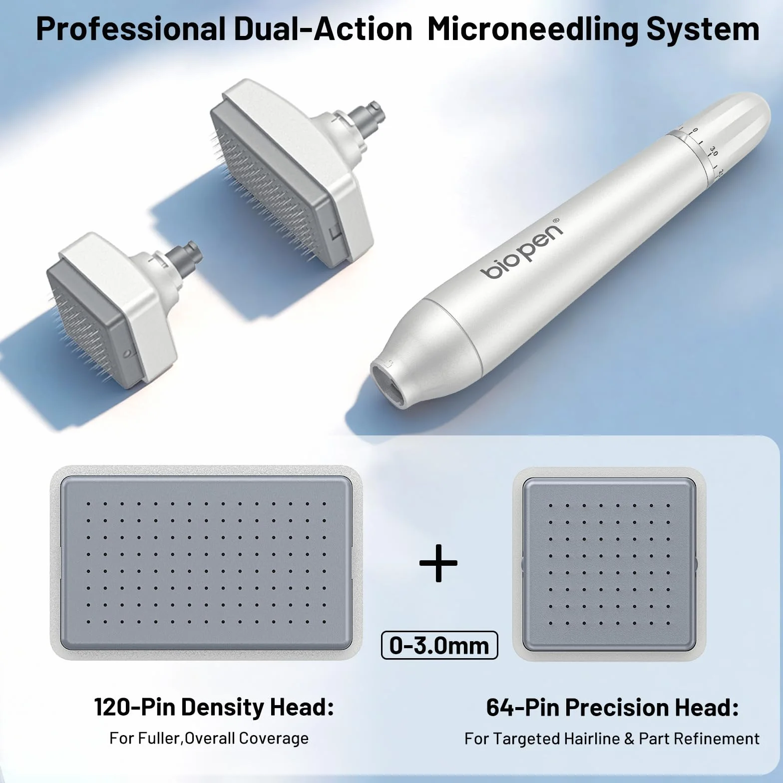 Bio 4 Microneedling Derma Stamp – Sistema Professionale a Doppia Azione con Testine 120 e 64 Aghi in Titanio, 0-3 mm Regolabile – Fino a +60% Fssorbimento Siero