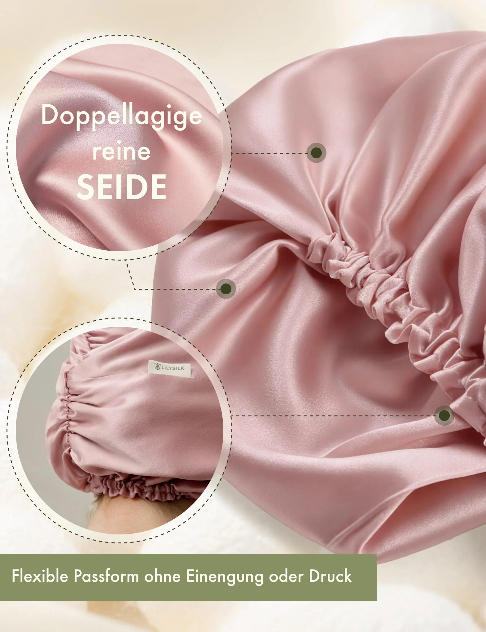 LILYSILK Berretto da donna 100% seta di gelso doppio strato lavabile in lavatrice, con schienale regolabile