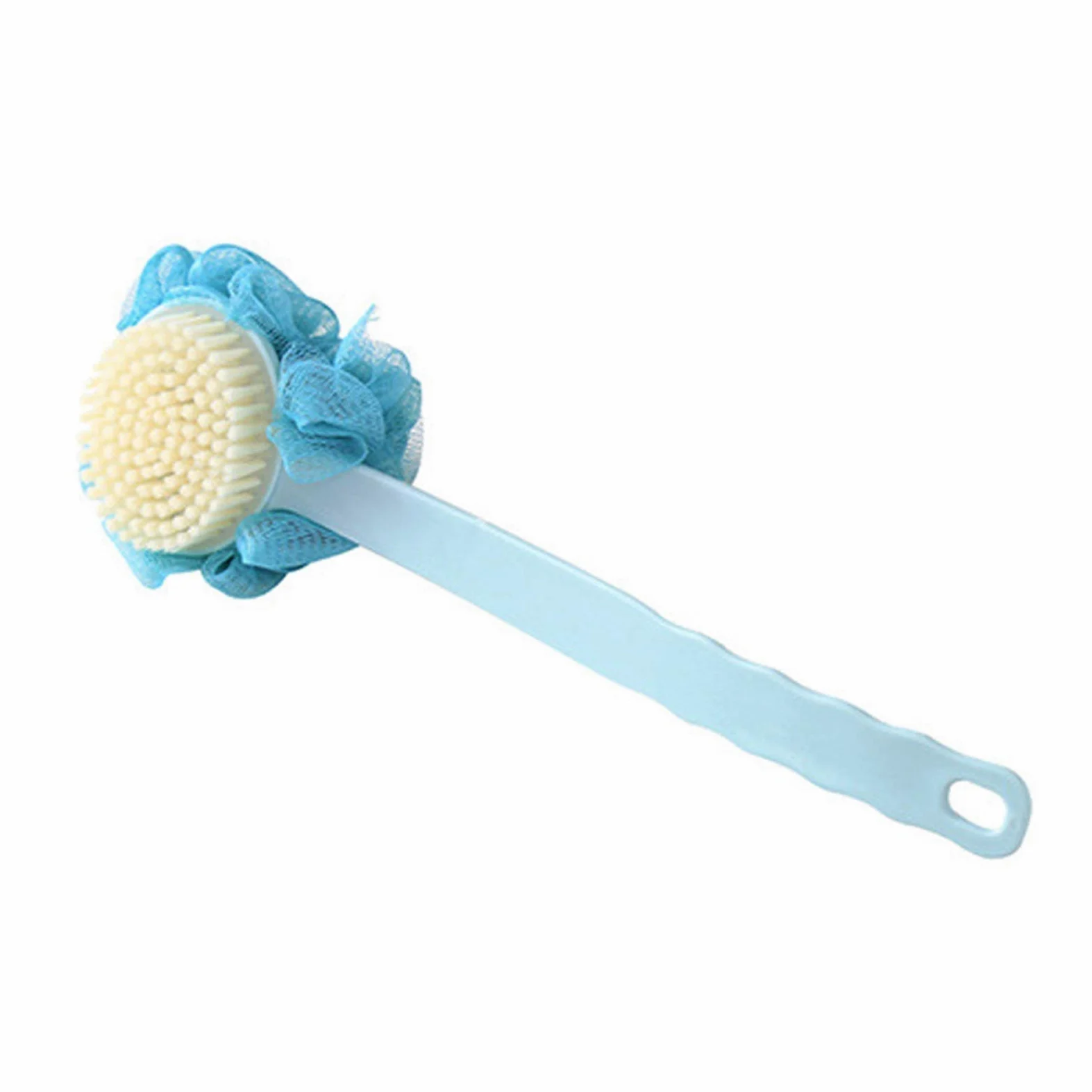 Spazzola da Doccia per la Pulizia Manico Lungo Spazzola da Bagno per strofinare la Schiena Sfera di Fiori per Capelli Morbidi per Adulti Doppio Uso (Colore : Beige) (Blu)
