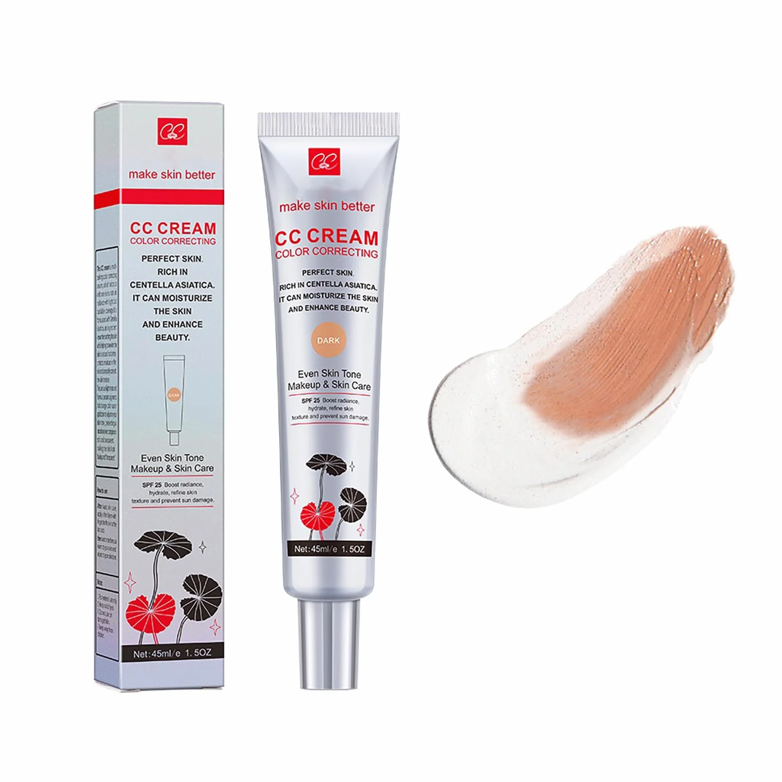CC Cream con Centella Asiatica, BB Crema Leggera per la Correzione del Colore, Fondotinta Liquido con SPF 25, Pori Invisibili, Correttore viso per il Trucco Femminile (02 Naturale)