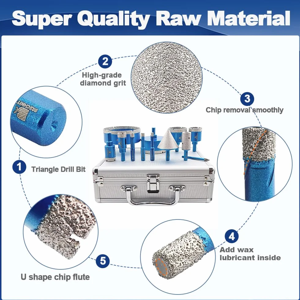 Punta per Trapano Diamantata Set 6-100mm Frese Diamantate per Porcellana Granito Piastrella Marmo Taglio a Secco
