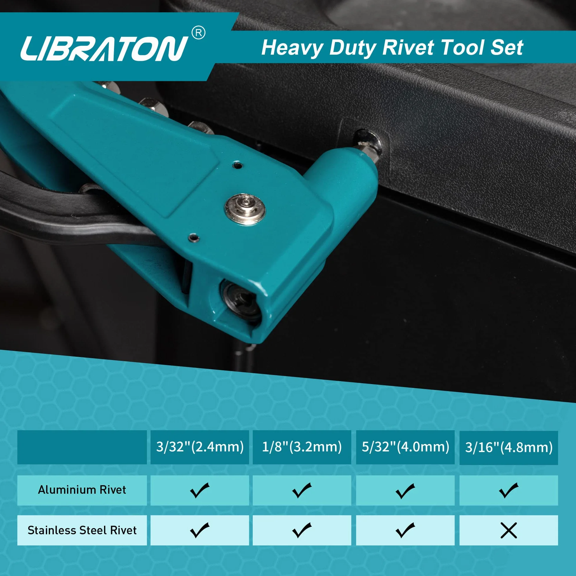 Libraton Rivettatrice Manuale 4 in 1 Pistola per Rivetti con 100 Rivetti Alluminio e 4 Punte HSS
