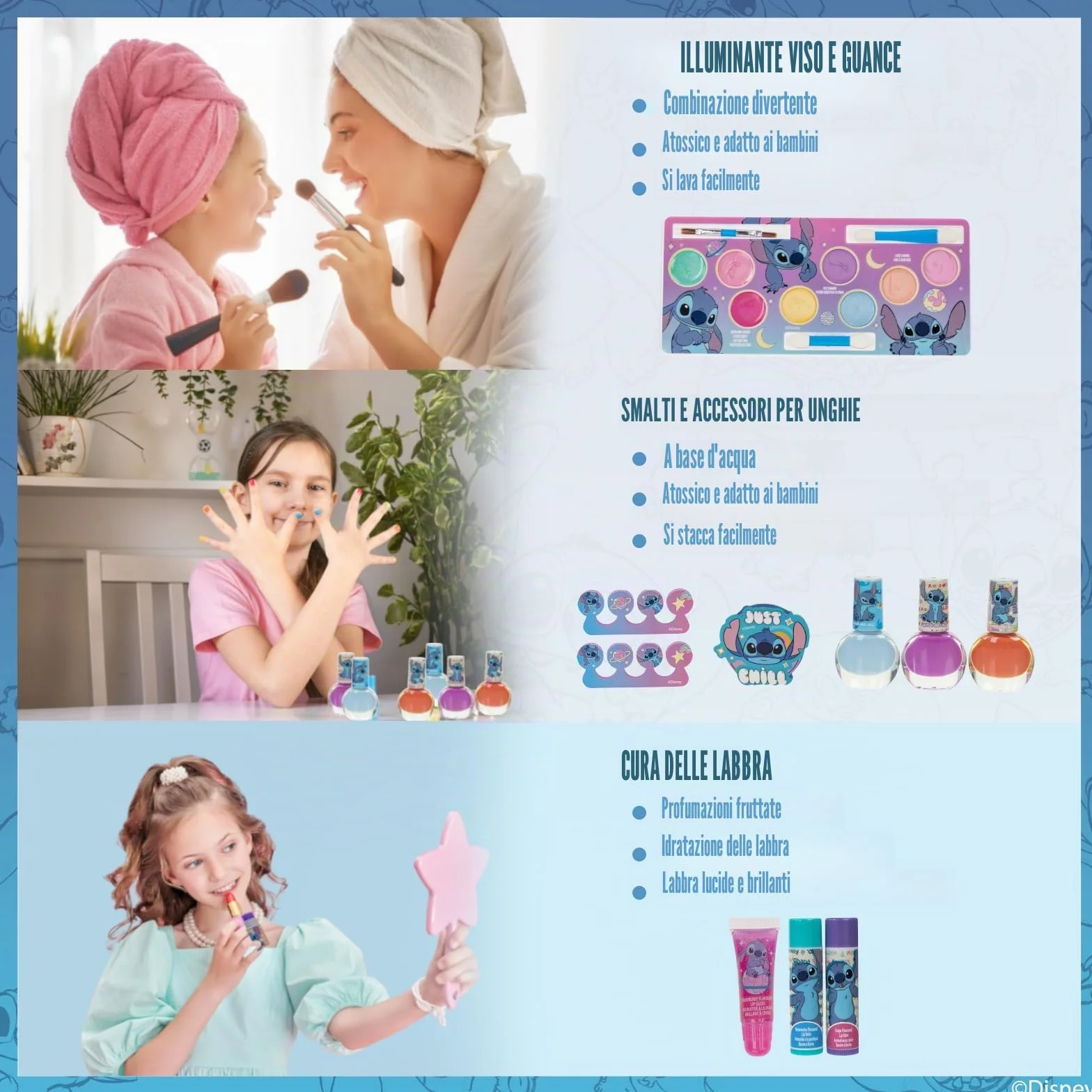 Stitch Set Trucco Bambine Gloss e Smalto con Beauty Case