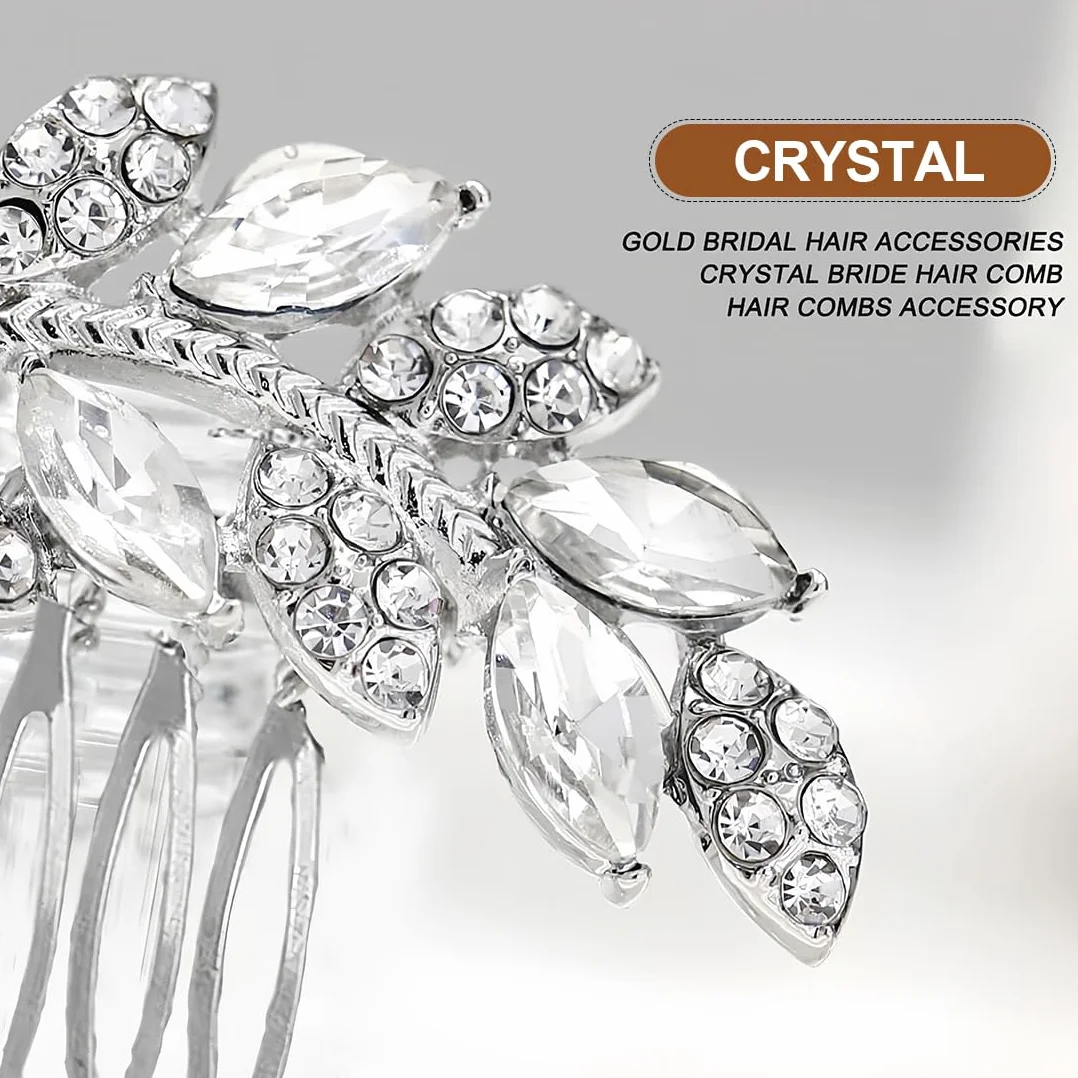 Set da 2 Pettini Capelli Nuziale, Fermaglio per Acconciatura Capelli da Sposa, con Strass luccicanti a forma di Fiore,Accessori per donne e ragazze eleganti