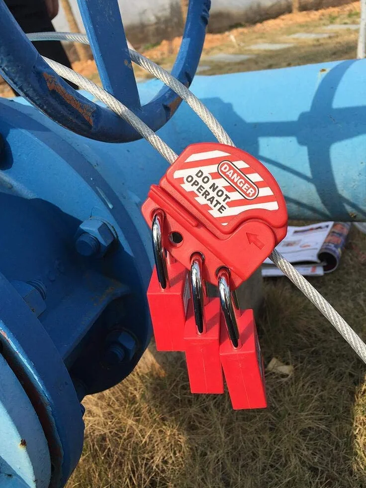 POFET Bloccaggio cavo Tagout rosso Lockout regolabile acciaio Vinile rivestito