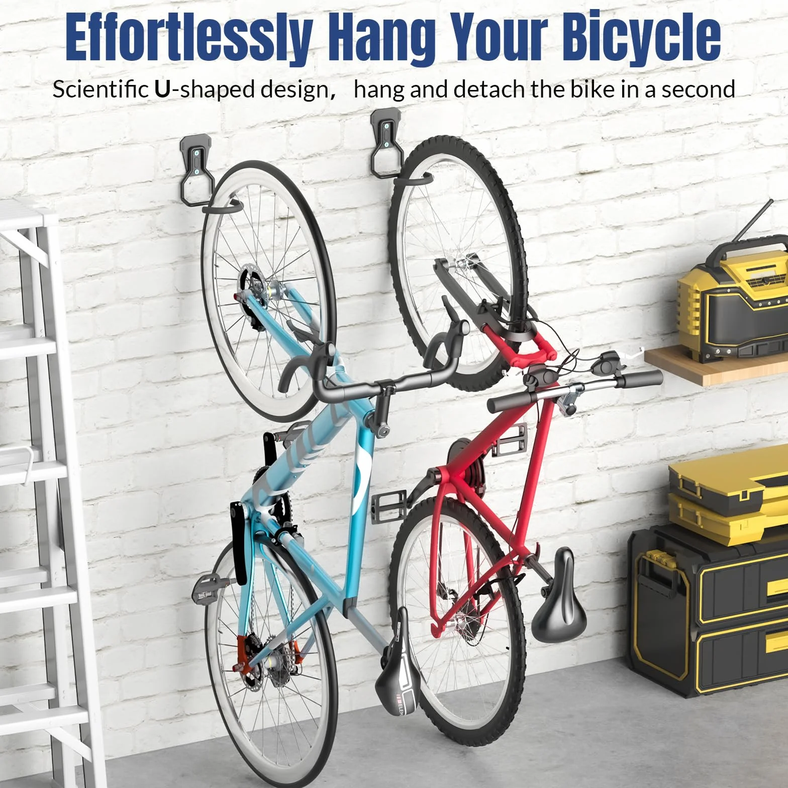 Euqvunn Appendi Bici da Muro Supporto per Biciclette da Parete 35KG Gancio Bici verticale salvaspazio per garage/interni Compatibile con Bici da Corsa/Mountain Nero Set di 2