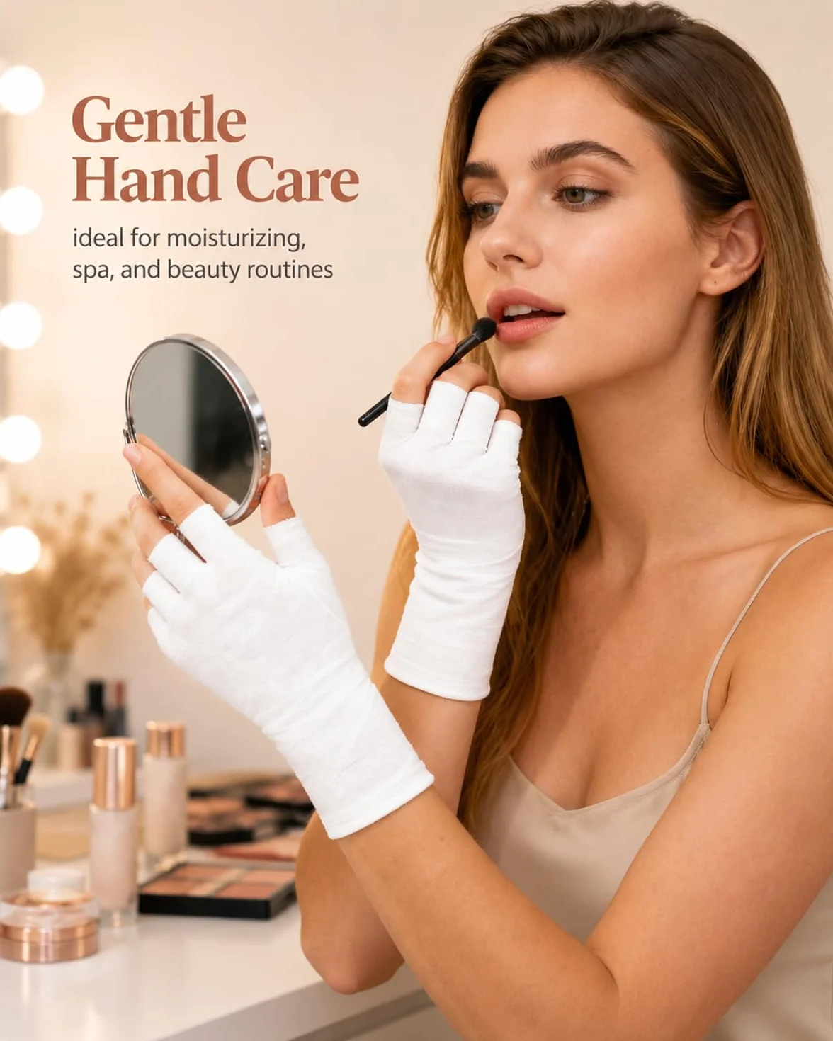 4 Paia Guanti di Cotone Senza Dita, Guanti Protettivi UV per Lampade Gel Unghie, Guanti Sottili per Mani Secche, Touchscreen Trattamento Spa (Bianchi)