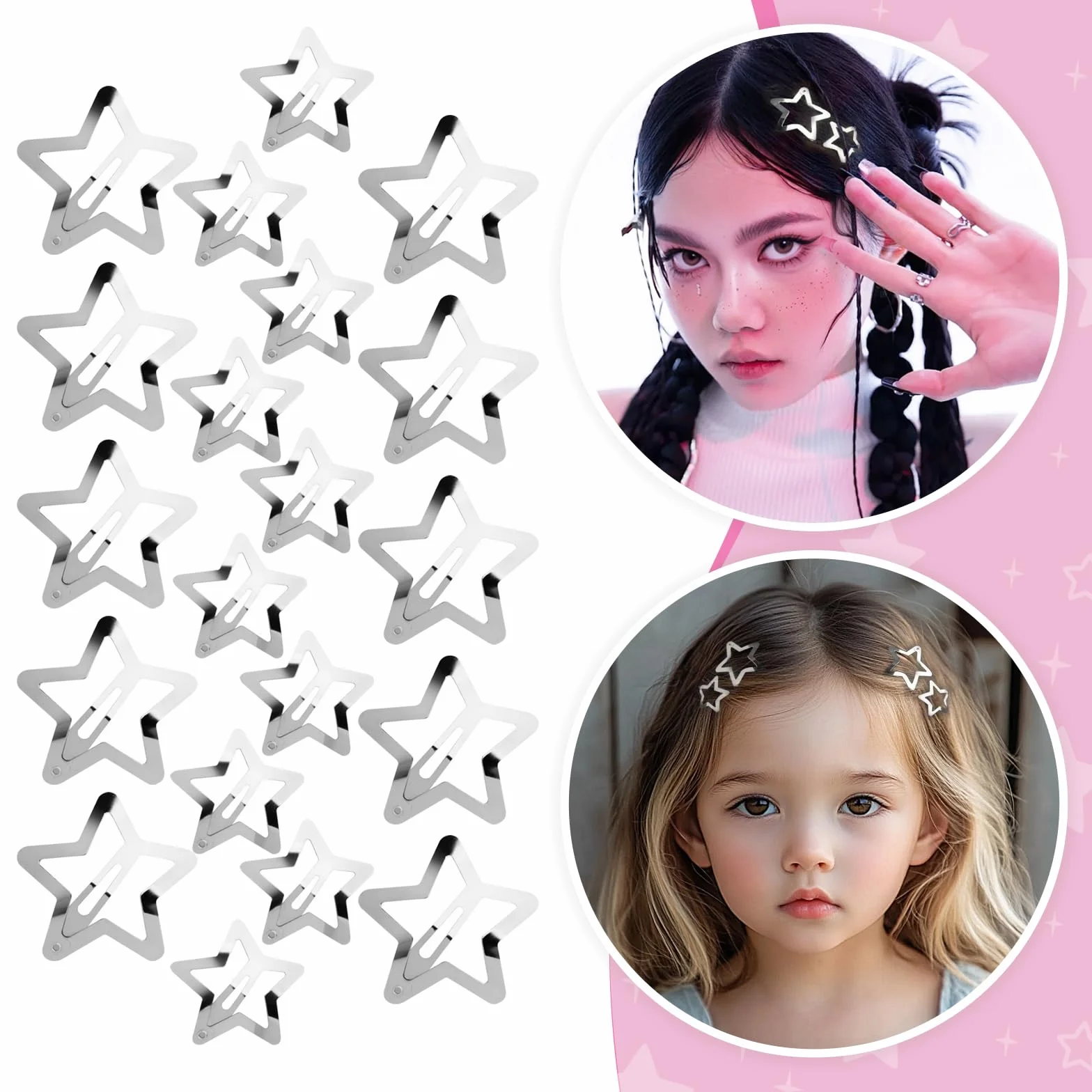 Fermagli per capelli Y2K a forma di stella, color argento, graziosi, accessori per capelli per ragazze, forcine per capelli per donne e ragazze (20 pezzi)