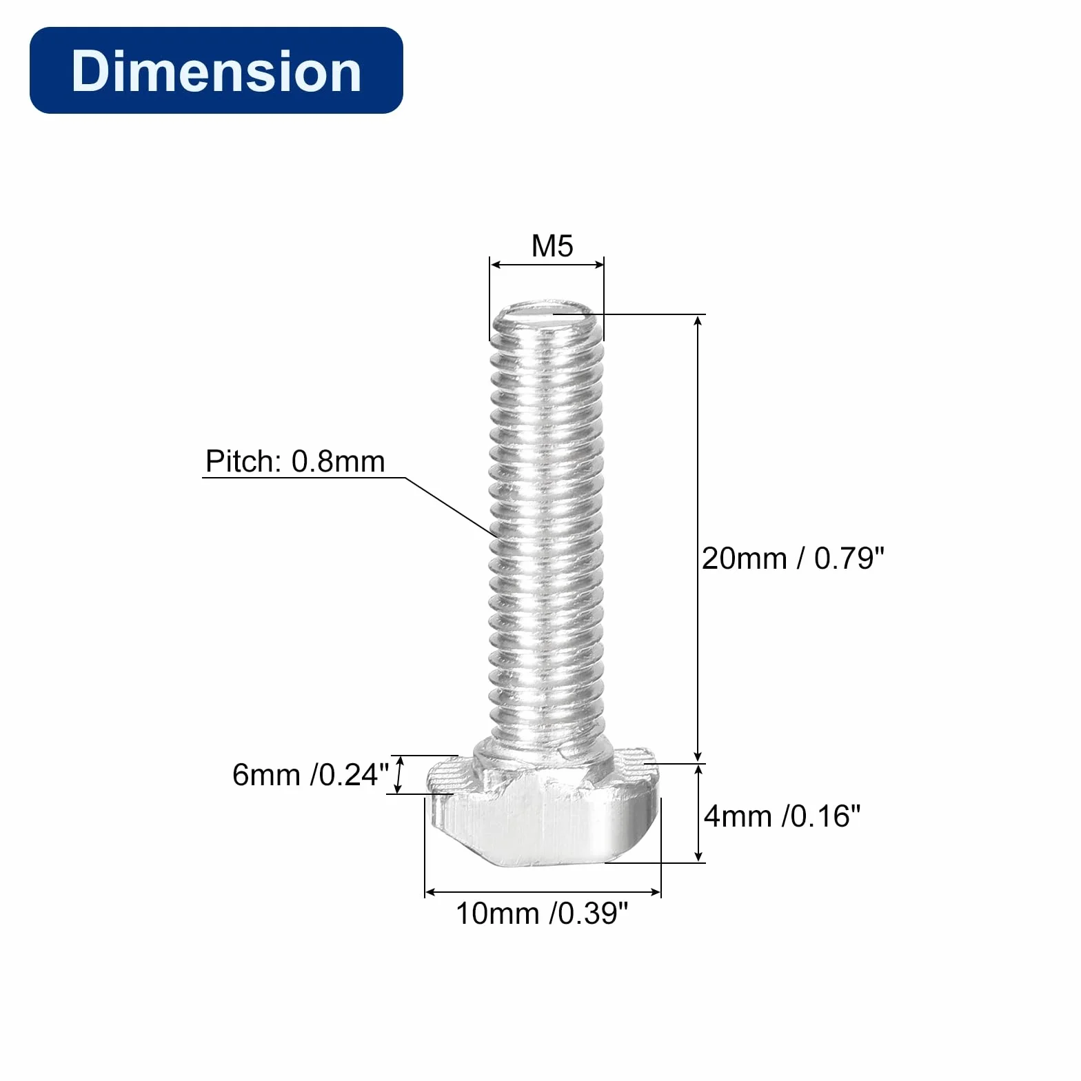 Bulloni a T-Slot M5 x 20mm per Profilo Alluminio Serie 2020, Acciaio Carbonio Nichelato, 40 Pezzi
