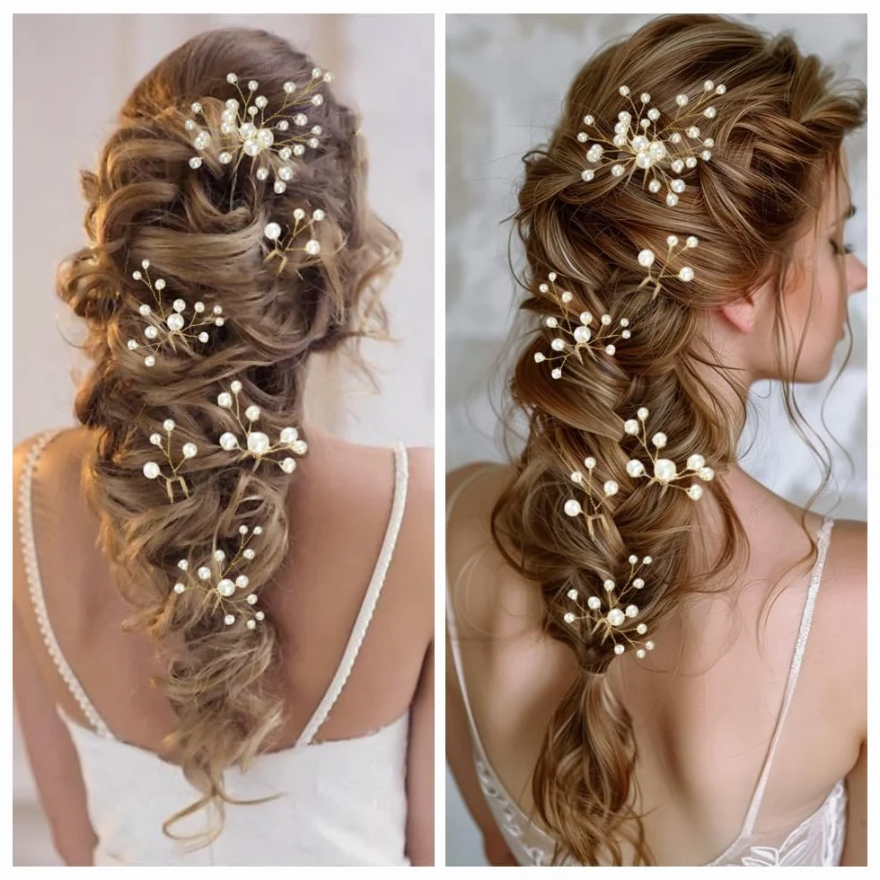 7 Pezzi Forcine Capelli Sposa Set di Forcine a Forma di U Eleganti Acconciatura da Sposa con Perle per Damigelle Donne Ragazza