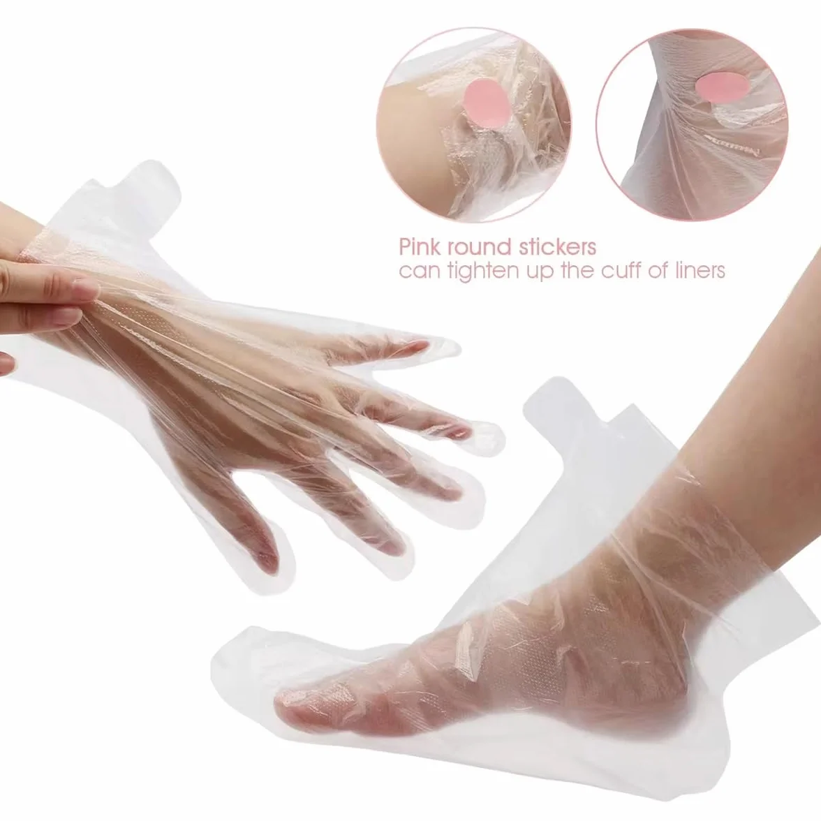 LEEQ Calzini USA e Getta in plastica e Guanti monouso - Plastica Trasparente Monouso Stivaletti, Fodere da Bagno in Cera paraffina per Piedi, per Pedicure Hot Spa Cera Trattamento(200pcs)