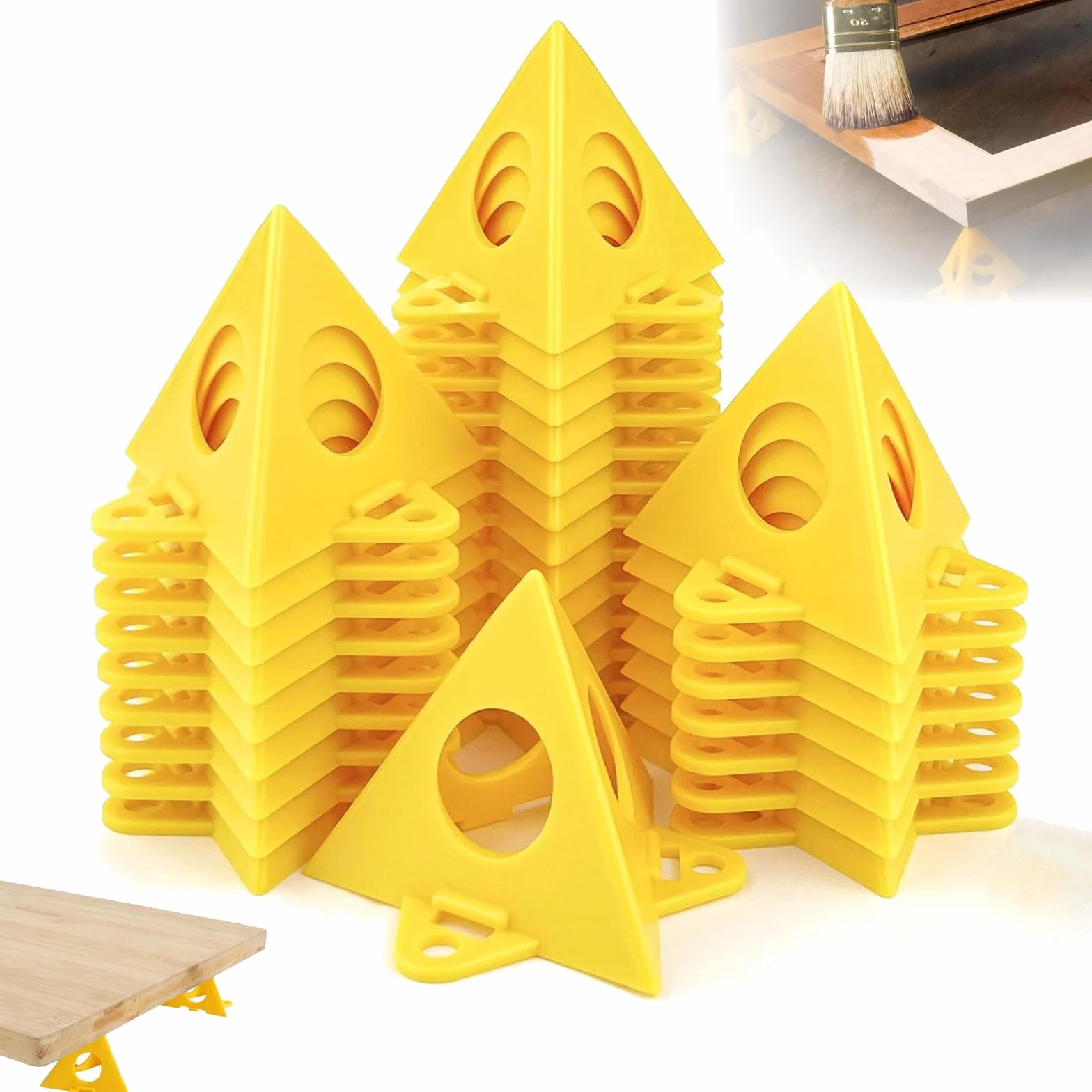 Supporti a Piramide per Pittore 40 Pezzi Giallo Cono Tela Triangolo di Vernice Alzateper Ante Supporto Pittura Perforata Legno Mobili Stand Porta Dell'armadio