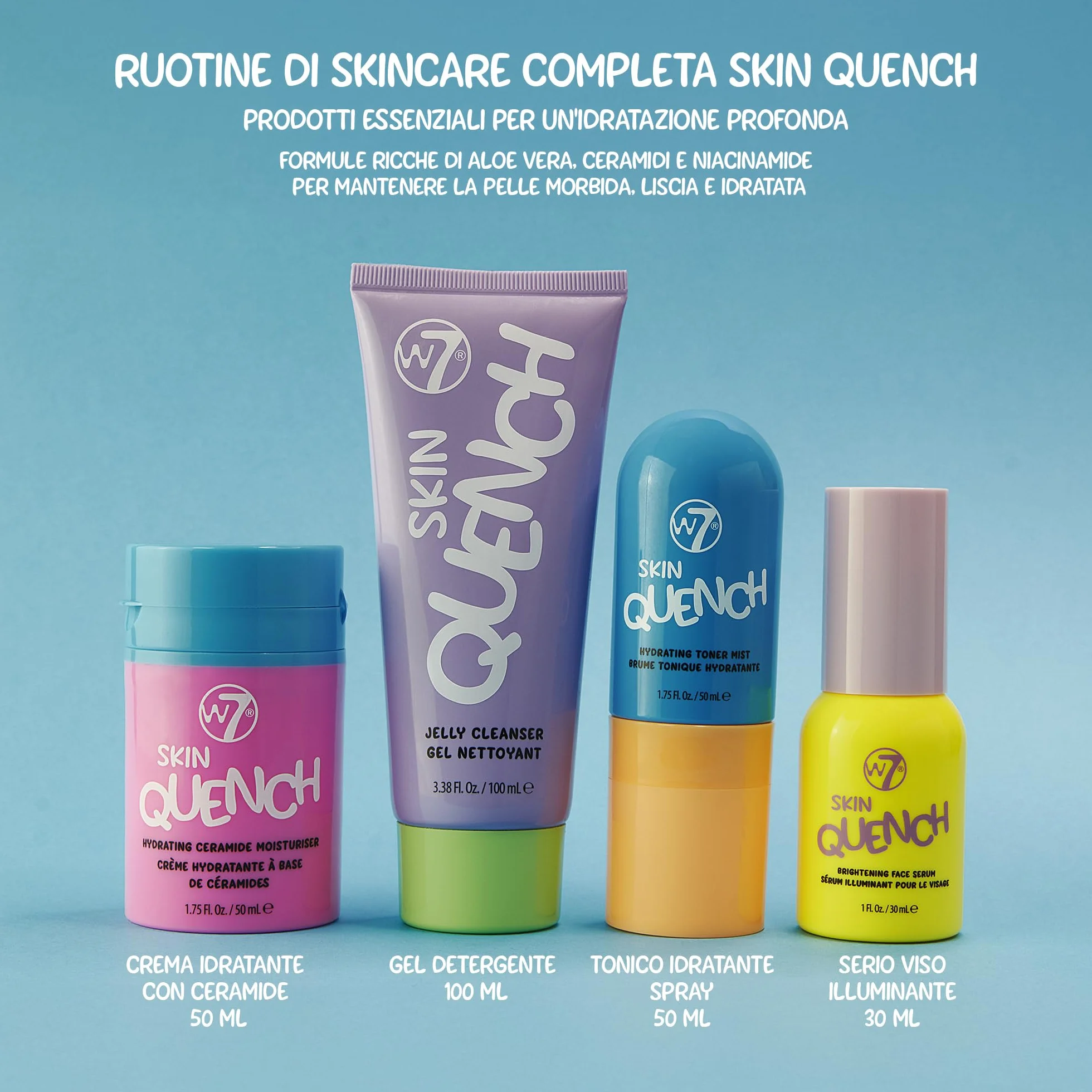 W7 Set regalo Skin Quench formato grande - Set di skincare idratante con aloe vera e ceramidi - Routine di skincare completa a casa di lunga durata
