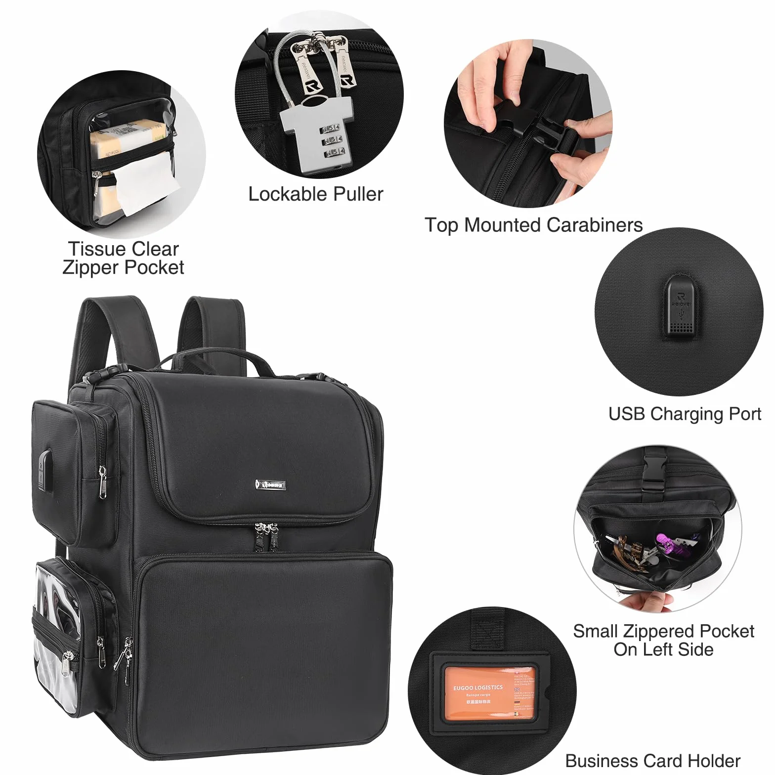 Relavel Hair Tools Borsa da parrucchiere, borsa per il trucco, isolamento termico, ferro arricciacapelli, accessori da viaggio, borsa da parrucchiere, borsa per cosmetici, zaino nero
