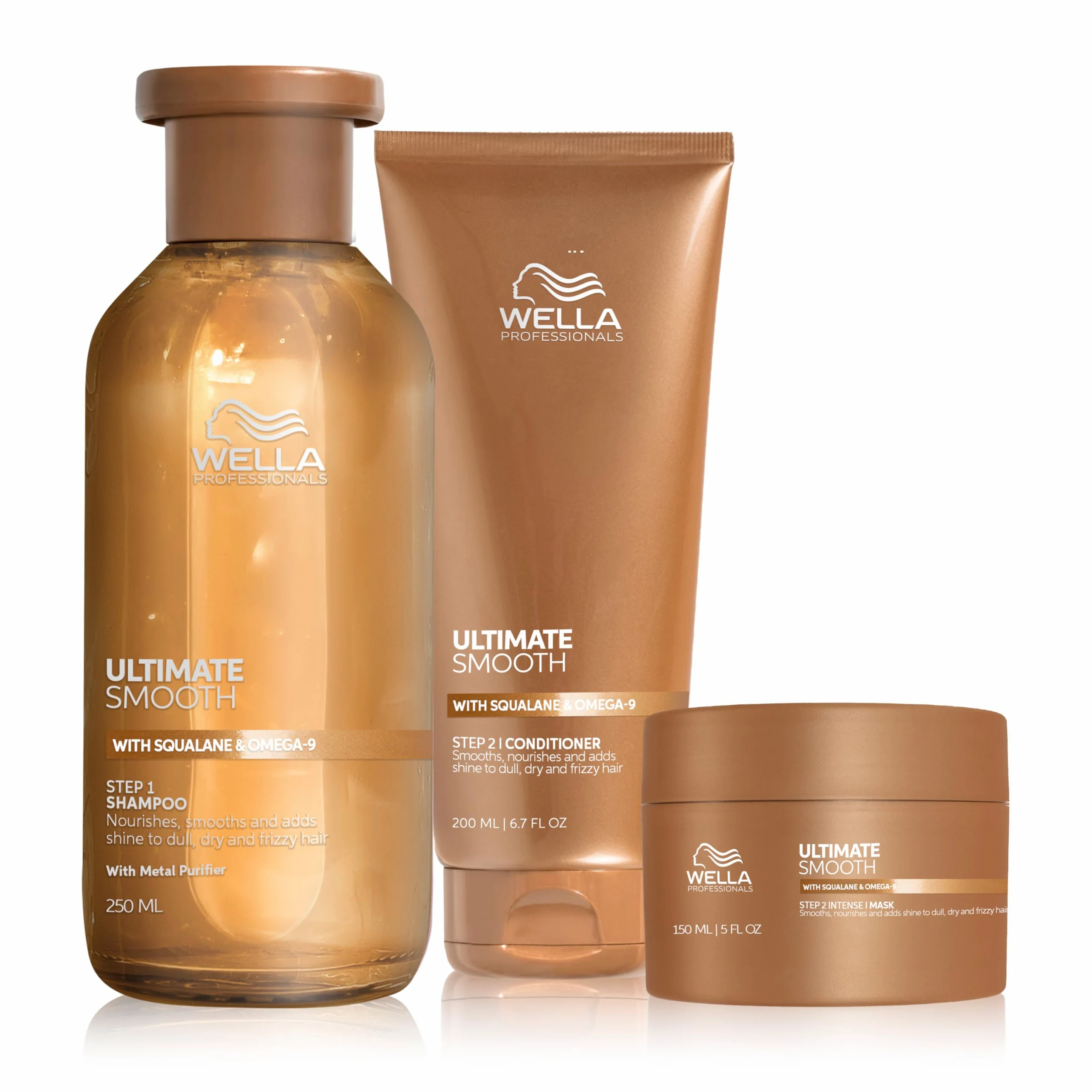 Wella Professionals Ultimate Smooth Shampoo, Conditioner e Maschera - con Squalano e Omega 9 - Ristrutturante Capelli Secchi, Opachi e Crespi (250 ml, 200 ml e 150 ml)