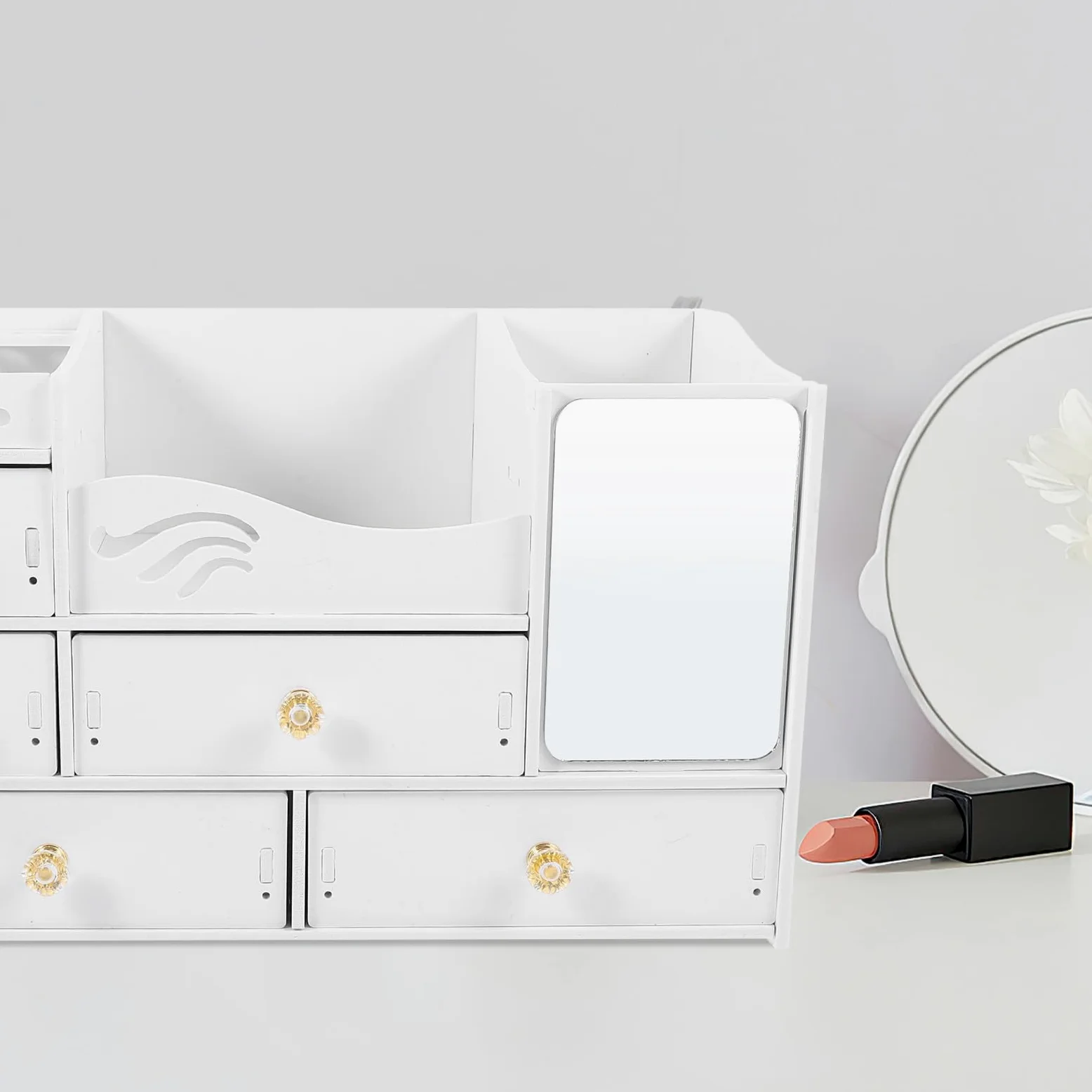 Levemolo Organizer Cosmetici con Cassetti, Capienza Ampia, Bianco | Pvc e Pannello Legno-plastica, Ordinamento e Accesso Facile, Struttura Robusta per Desktop