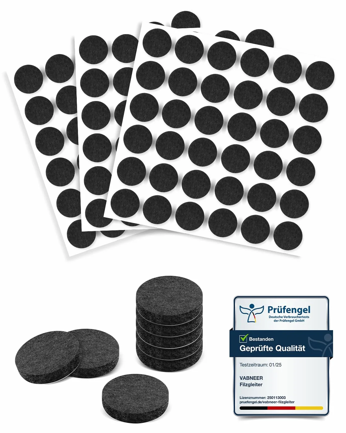 VABNEER 108 Pezzi 15mm Feltrini Sedie Rotondi, Spessore 5mm - Feltro Adesivo per Gambe di Sedie e Mobili, Protezione Pavimenti
