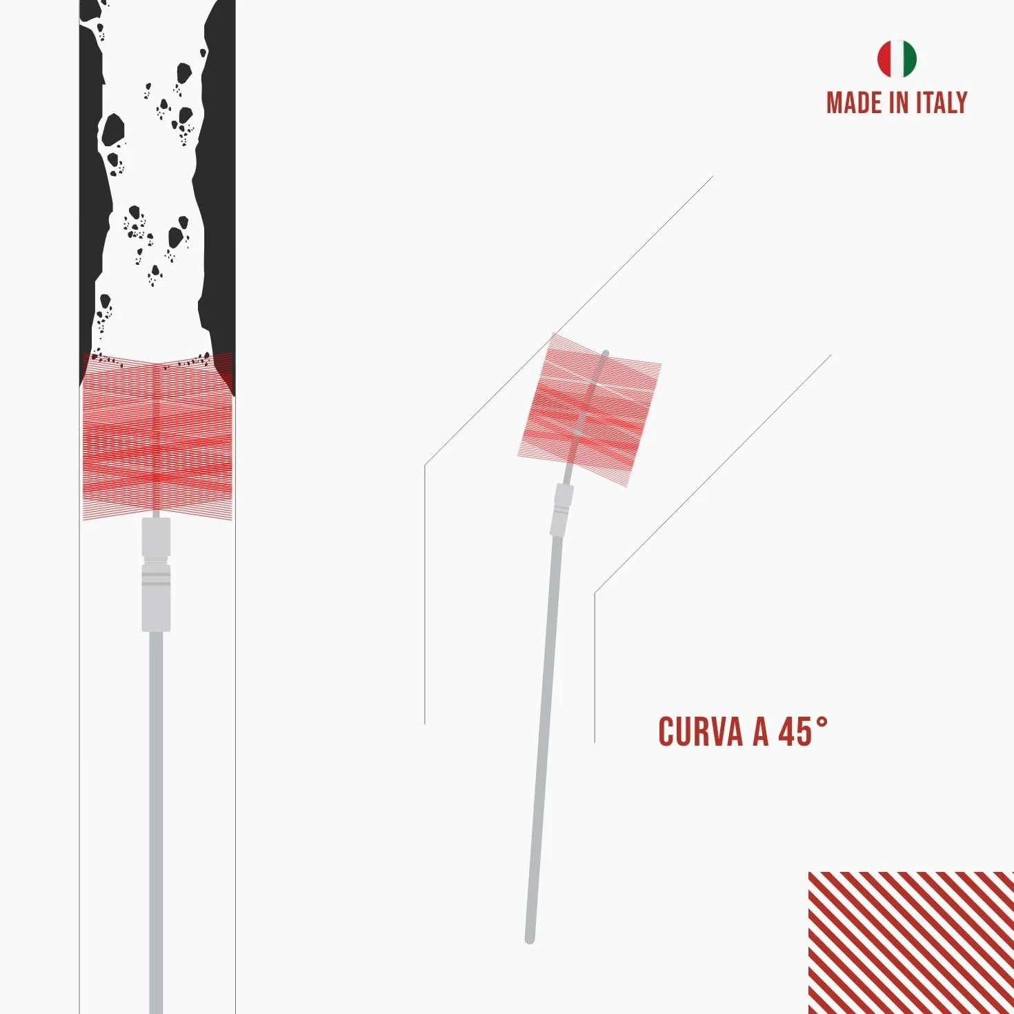 BARETTO Kit Pulizia Camino Canna Fumaria FLEX Ø 130 mm Prolunghe Molla 3 m Curvatura 90° Scovolo Nylon Attacco M12