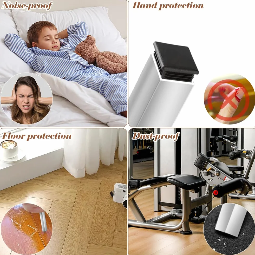 Tappi Quadrati PE Plastica 50x50 mm Nero Antiscivolo Protezione Tubi Sedie