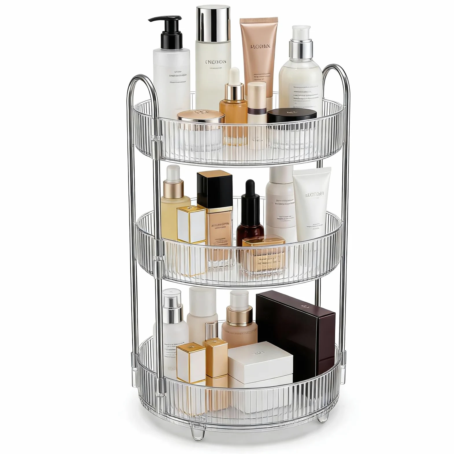 Organizzatore di Trucco Rotante a 360°, 3 Strati Porta Trucchi Organizzatore, Organizer Trucco Grande Capacità, Multifunzione Organizer Trucchi per Toeletta Camera da Letto Bagno Cucina, Trasparente