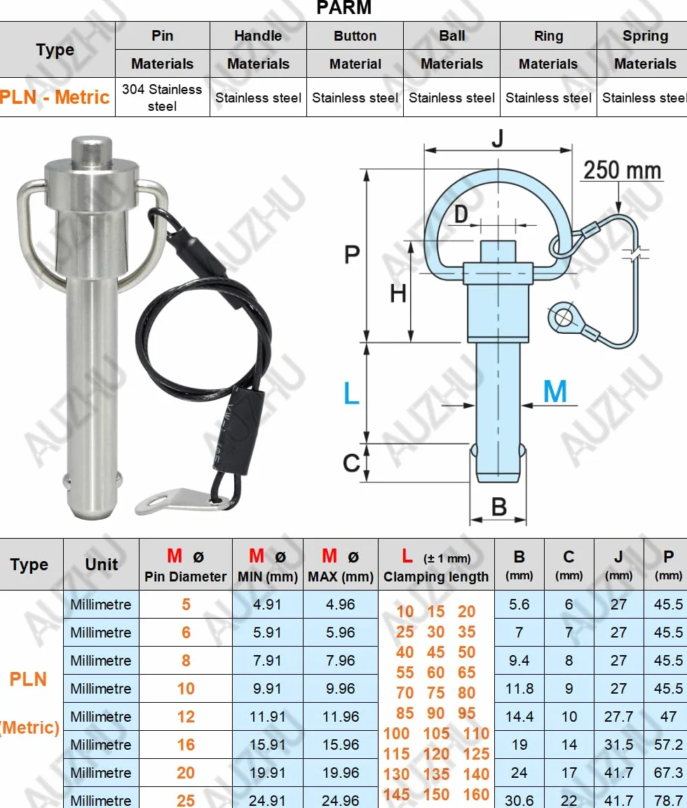 Perni autobloccanti a sfere acciaio inox M10 L15 mm bloccaggio sicurezza sgancio rapido