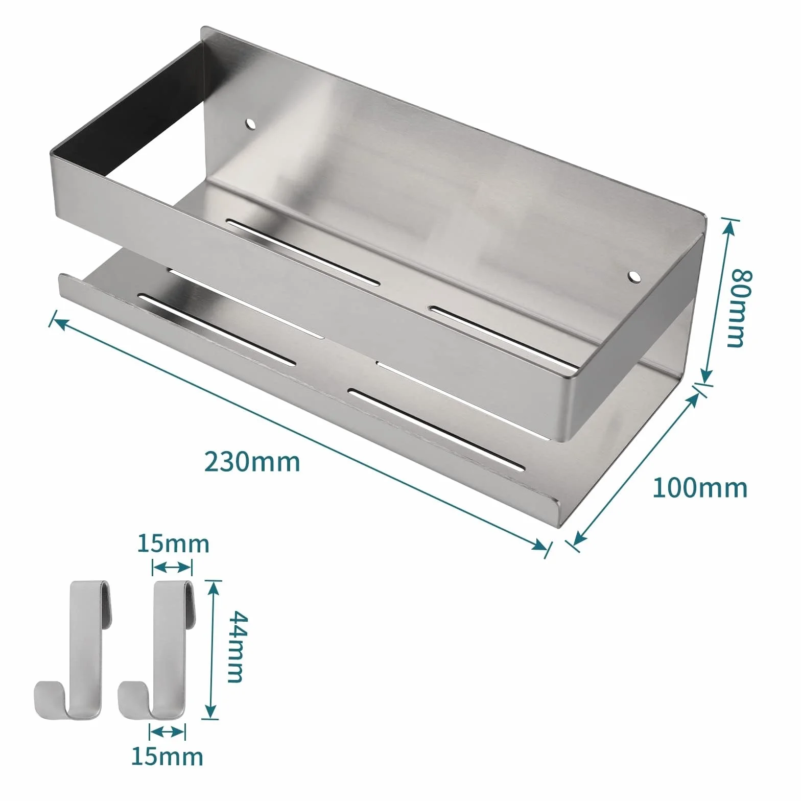 EXLECO Mensola Doccia Acciaio Inox Adesiva Senza Foratura con 2 Ganci Argento