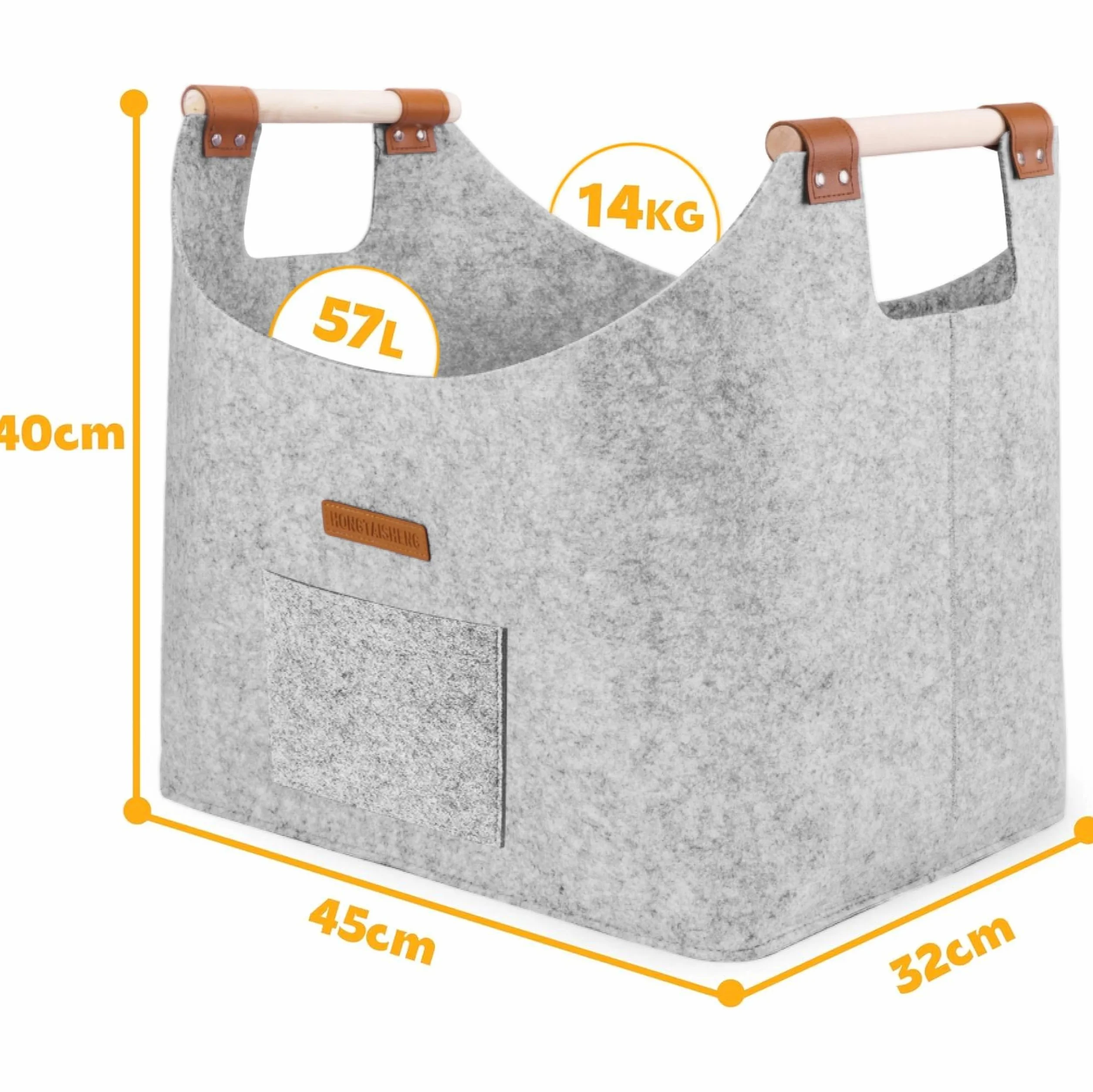 Cesto in feltro extra spesso per legna da ardere XL con manico rinforzato pieghevole Grigio oscuro