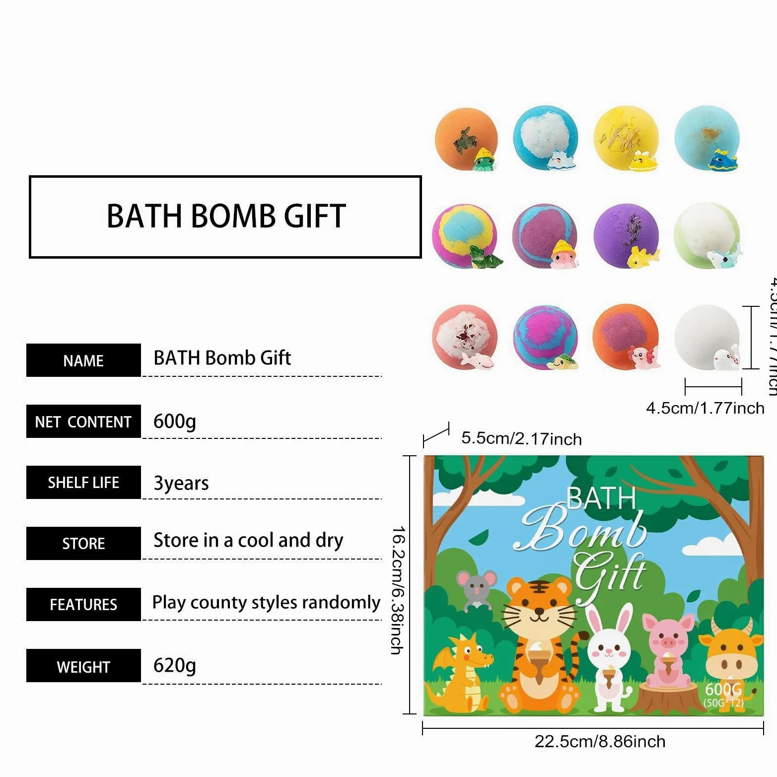 Kit di Bagno con Bombette Effervescenti Set da 12 Pezzi Variopinte | Set Giocattolo di Effervescenti per il Bagno per Favors Regalo, Riempicalze, Relax, Bambini e Bambine