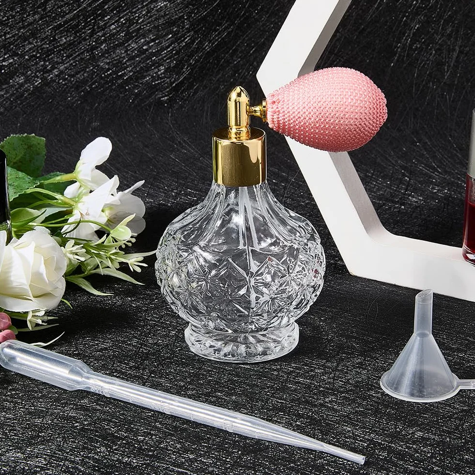 GORGECRAFT Flaconi di Profumo in Cristallo Trasparente da 100ml Flacone Spray con Atomizzatore Vintage Rosa Flacone Spray con Pompa in Vetro Vuota Ricaricabile Strumento Il Trucco con Imbuto