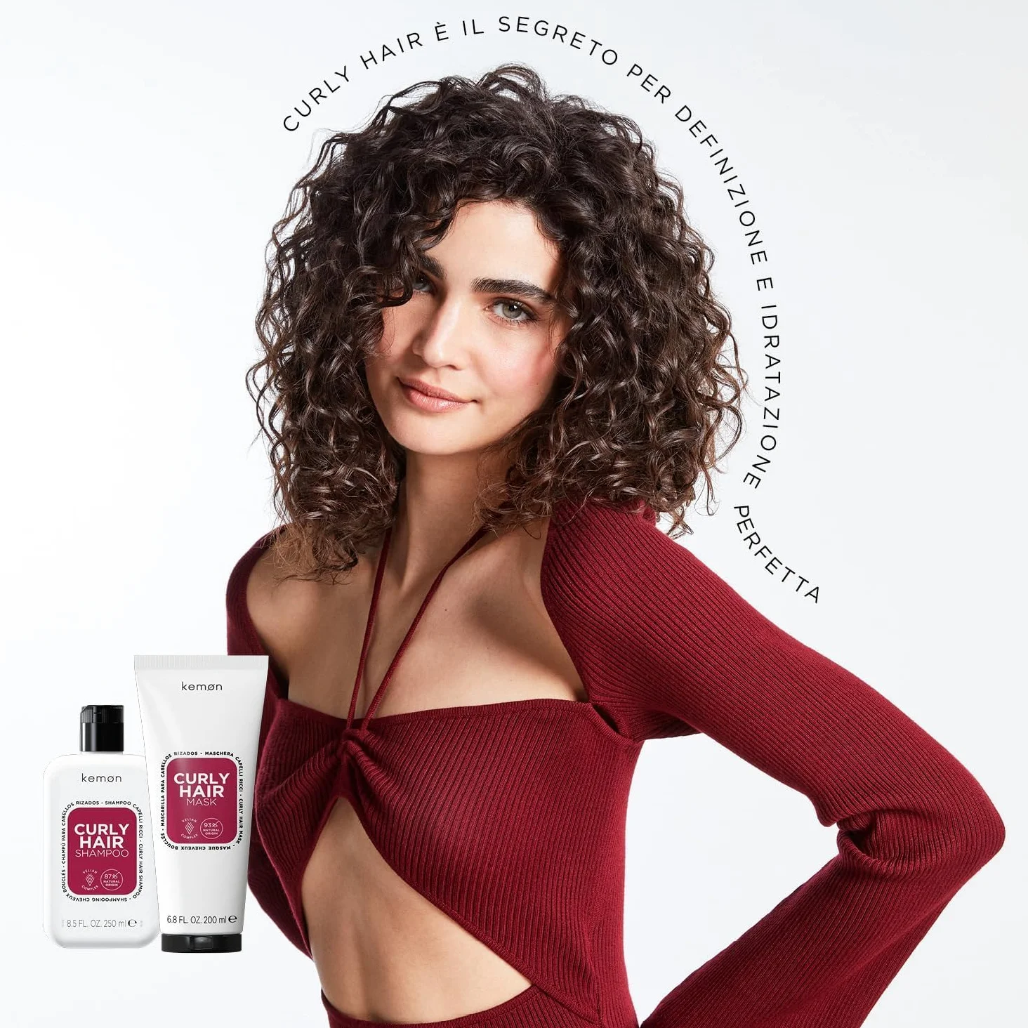 Kemon - Curly Hair Mask, Maschera Per Capelli Ricci E Definiti 1000ml | A Base Di Acqua Di Riso E Aloe Vera, Per Ricci Morbidi e Idratati, Azione Riparatrice E Anti Crespo