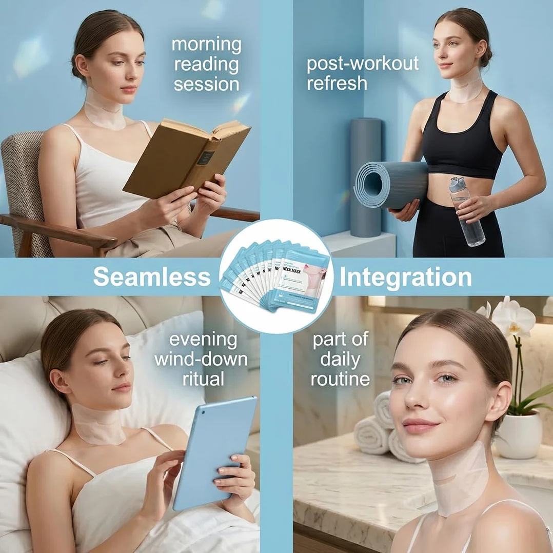 GXGM 10 Pezzi Maschera per il Collo, Maschera Collo Lifting, Mask Idratante Cuello, Patch Cuello Antirughe, Idratante, Anti-Età, Doppio Mento, Deep Collagen Mask
