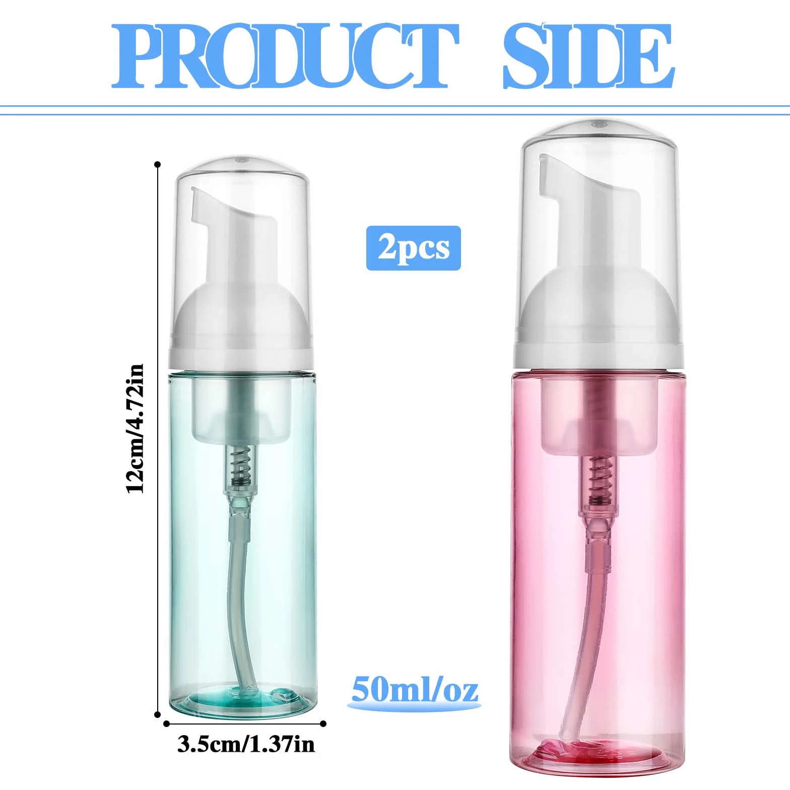 Confezione da 2 flaconi da viaggio in schiuma da 50 ml, dispenser di sapone in schiuma di piccole dimensioni, in plastica trasparente, mini contenitori vuoti ricaricabili, per lavaggio viso, shampoo e