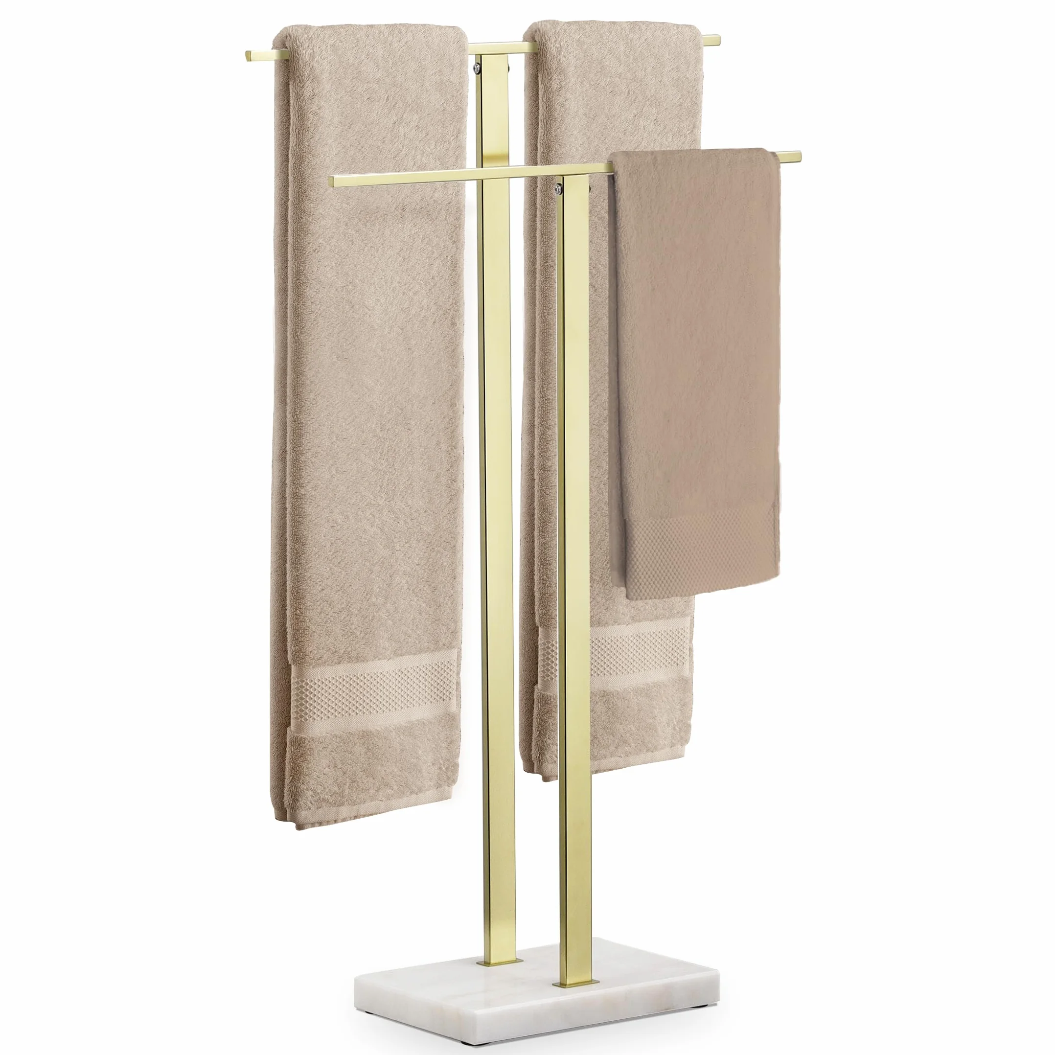 KES Oro Porta Asciugamani Bagno 2 Bracci Base Marmo Acciaio Inossidabile 18/8 Oro Spazzolato