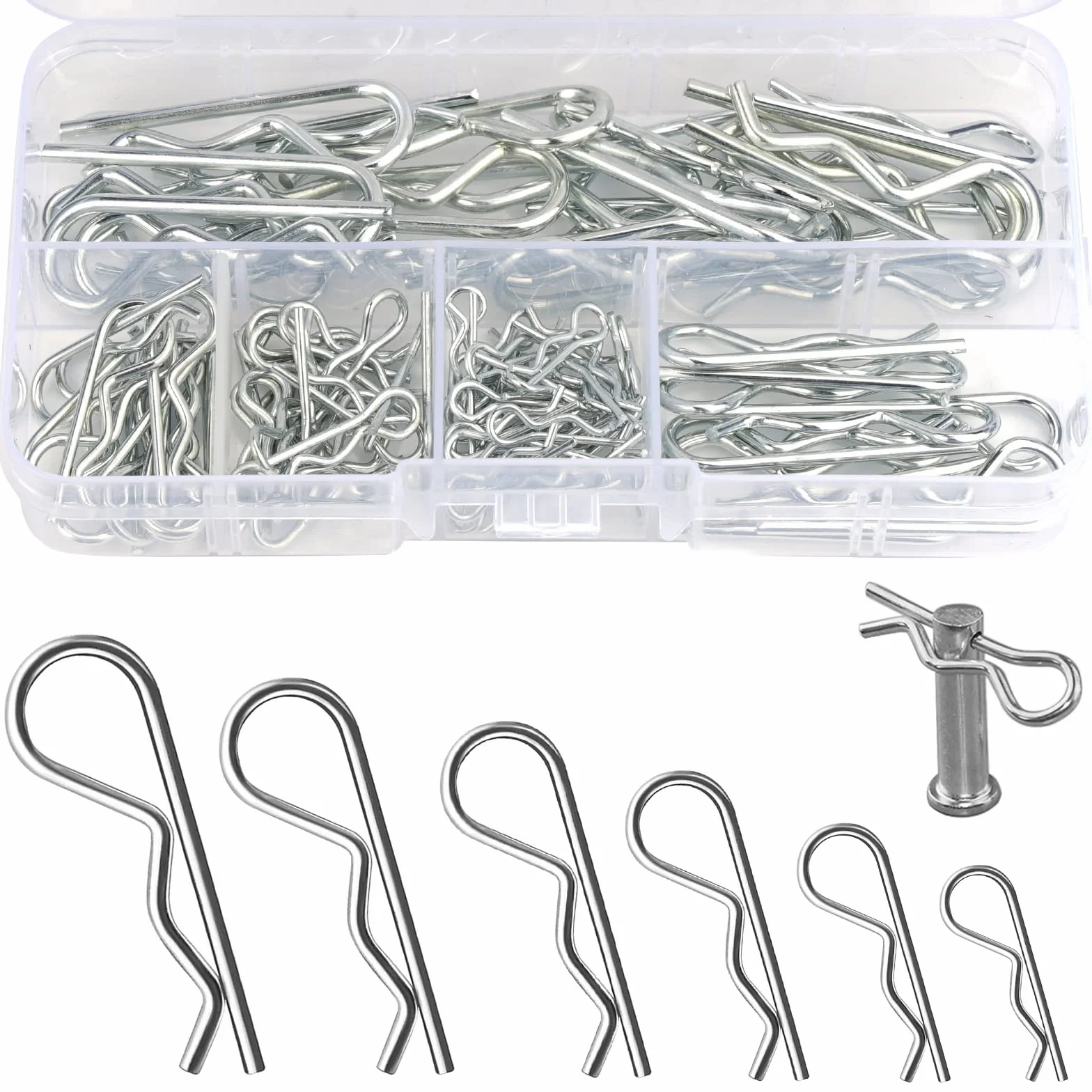 Set di 6 Coppiglie Spaccate in Acciaio Inox, R Clip a Molla per Auto e Trattori