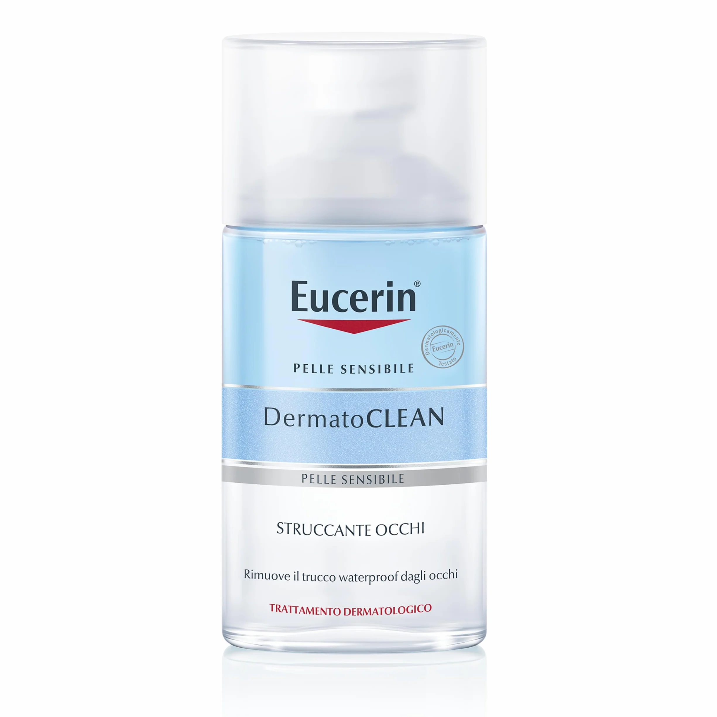 Eucerin DermatoCLEAN Struccante Occhi 125 ml, Struccante occhi waterproof per il make-up più resistente, Formula bifasica che non unge e non lascia residui per pelle sensibile