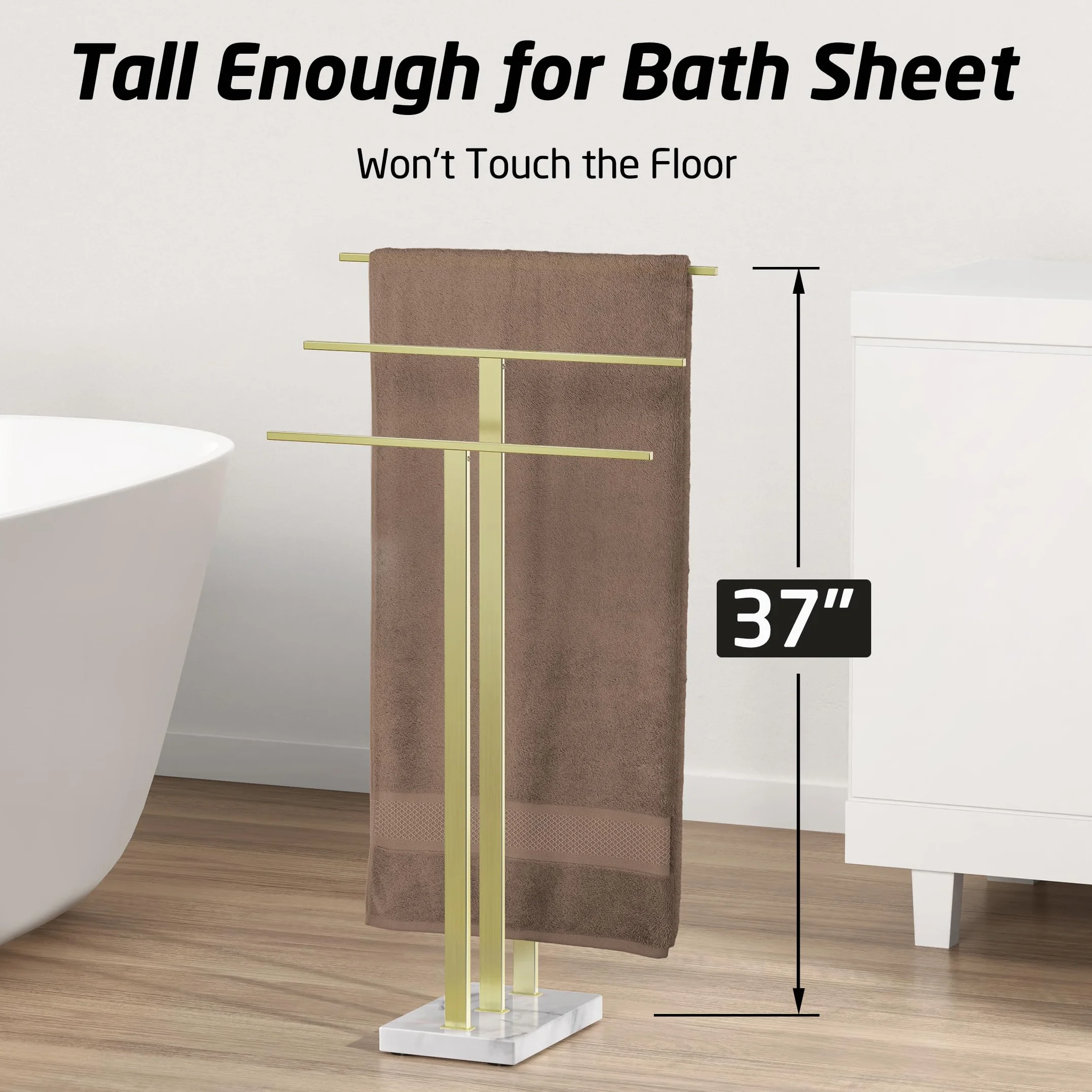 KES Oro Porta Asciugamani Bagno 3 Bracci Base Marmo Oro Spazzolato BTH217S3-BZ