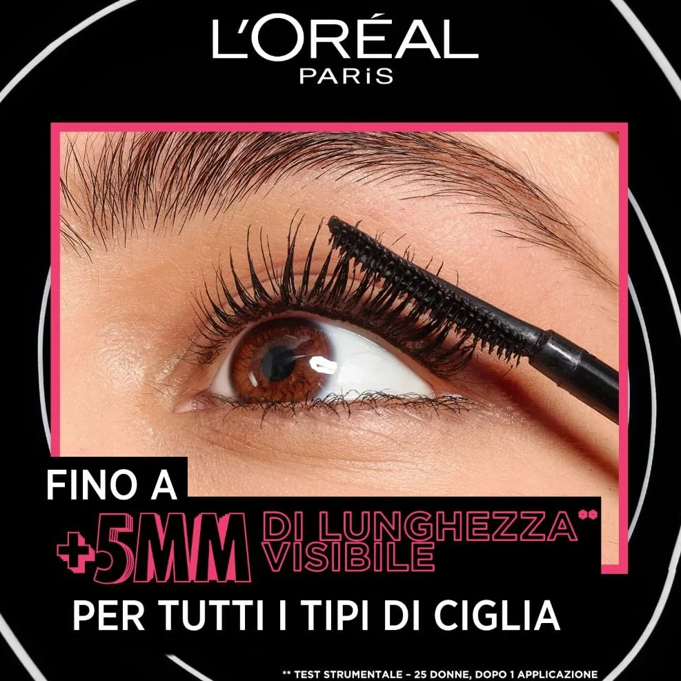 L'Oréal Paris Mascara Telescopic Lift, 5mm di Lunghezza per le tue Ciglia, Volumizza, Solleva, Waterproof, Lunga Tenuta 36h