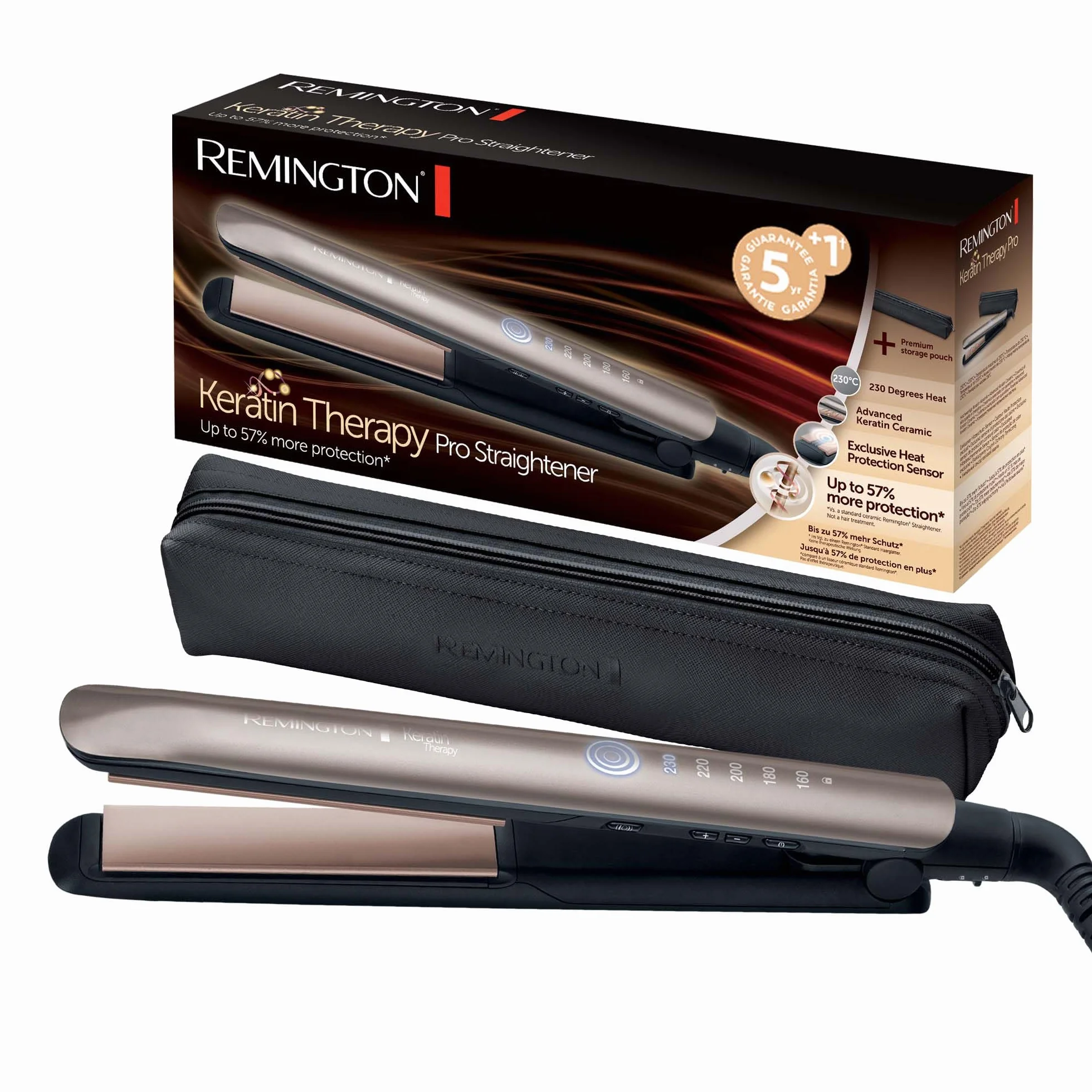 Remington Piastra capelli lisci e mossi, Protezione Keratin, Sensore di calore per proteggere il capello, Ceramica Ultra S8593