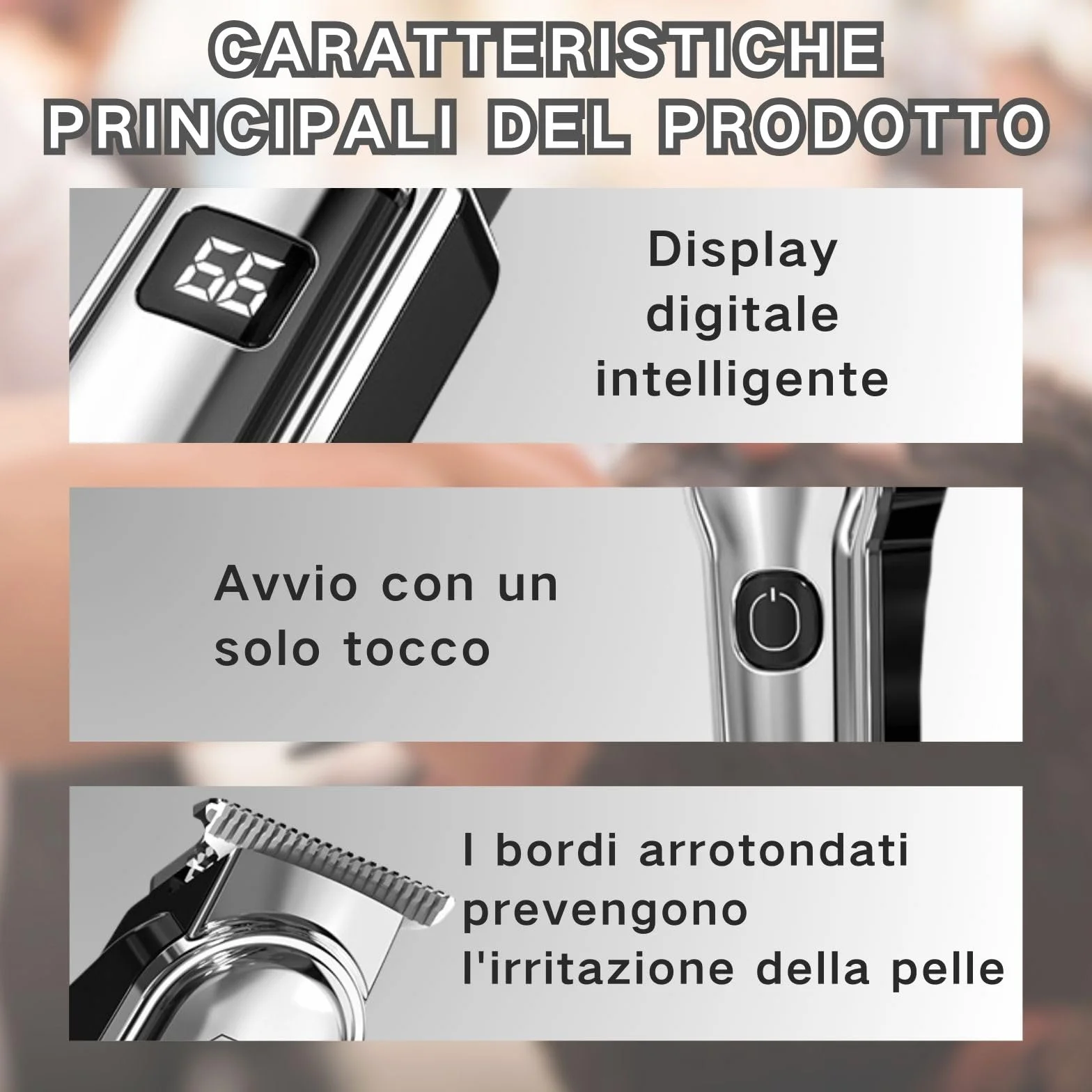 Tagliacapelli Uomo Professionale, Tagliacapelli Senza Fili per Macchinetta per Capelli, Taglio di Precisione, Lame in Titanio, Indicatore Intelligente Della Batteria, Argento