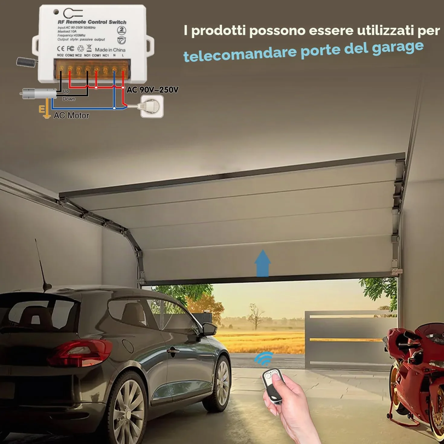 DieseRC 2 Canali Interruttore Telecomando Senza Fili 433 MHz RF 220V 230V 10A Relè Ricevitore con 2 Trasmettitori Portachiavi