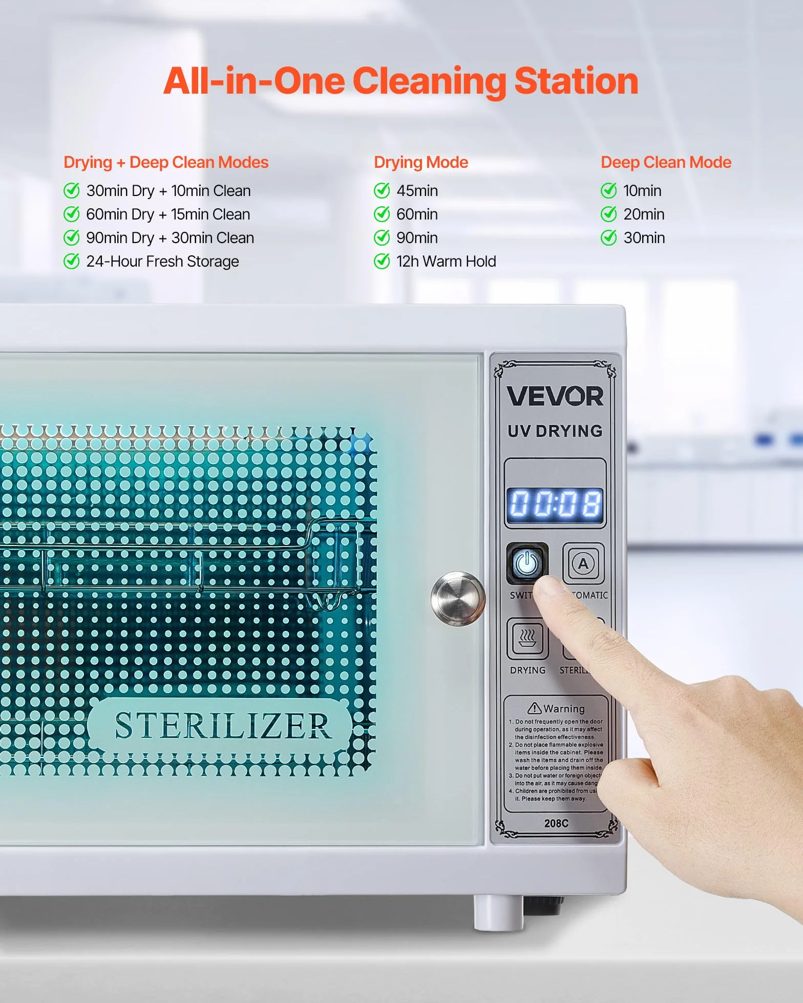 VEVOR Sterilizzatore per Utensili da Manicure, Capacità 12 L Potenza 160 W Contenitore Multifunzionale per Pulizia degli Utensili, Lunghezza d'Onda di 185 nm per Laboratori, Centri Estetici, Bianco