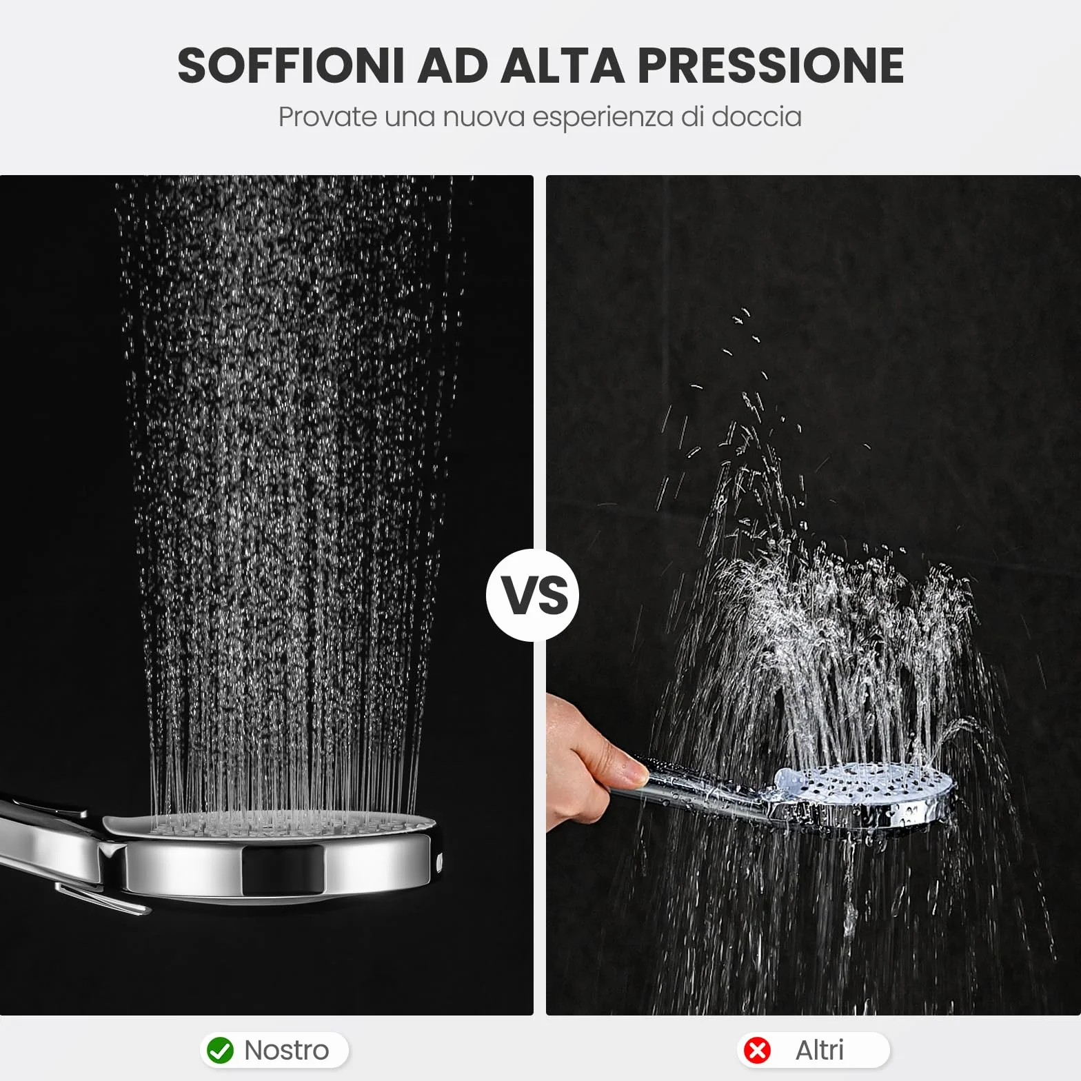 Auralum Soffione Doccia Anticalcare 140 mm - Alta Pressione 4 Modalità Regolabili Risparmio Idrico - Ugelli Silicone Autopulenti Cromato Bianco