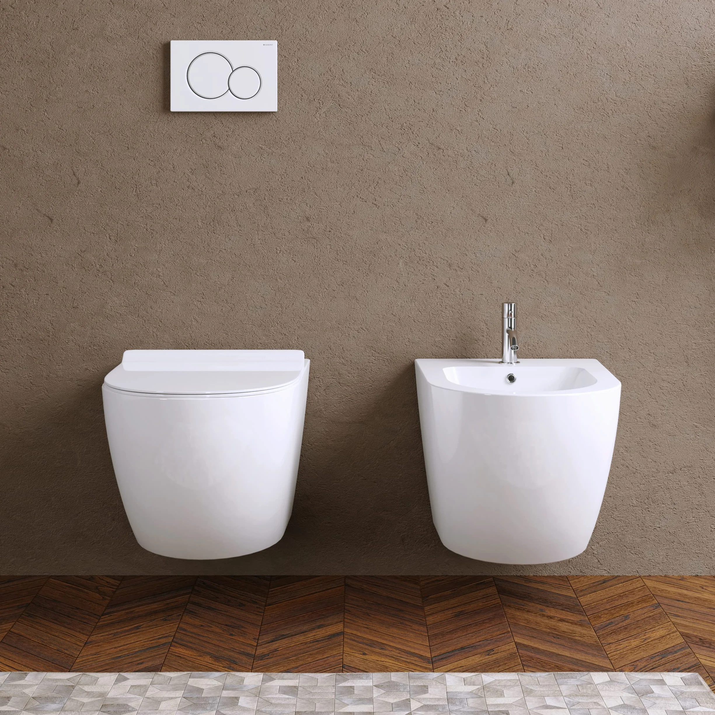 Vaso Bidet Sospeso Rimless Senza Brida Sedile Soft-Close Mod. Parigi