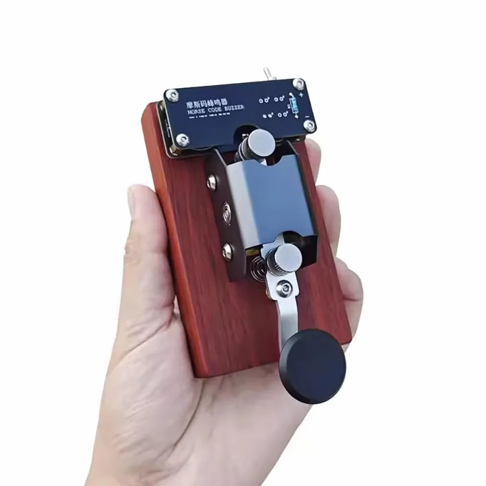 Tasto Dritto Codice Morse, Tasto Telegrafico Manuale con Feedback Sonoro e Luminoso, Strumento Comunicazione Radio Vintage, Base in Legno Rosso