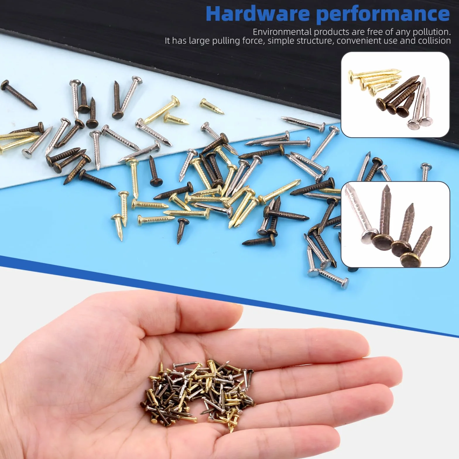 Glarks 1600 pezzi Kit Chiodi Mini 1x6mm 1x8mm 1x10mm Argento Oro Bronzo per Fai da Te